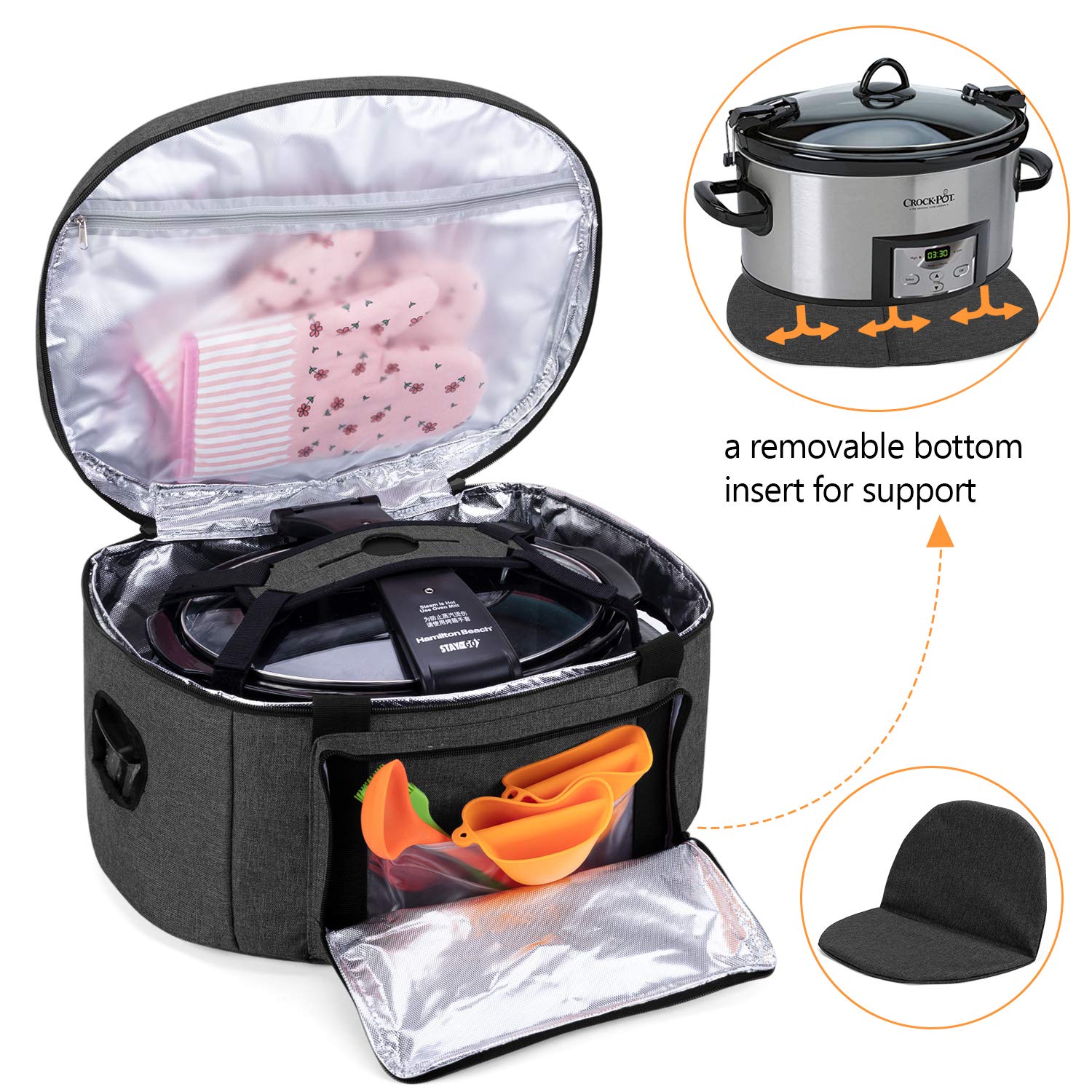 Luxja Insulated Slow Cooker Bag (With A Bottom Pad And Lid Fasten Straps), Slow Cooker Carrier Fits For Most 6-8 Quart Oval Slow