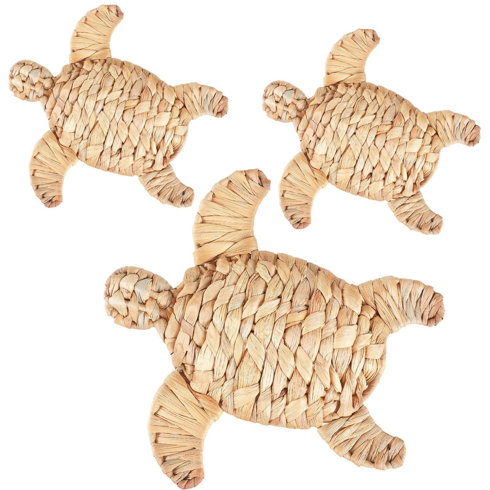 Threehoney 3 Pcs Boho Beach Christmas Decor Handmade Coastal Wicker Sea Turtle Wall Decor Sea Life Hanging Wall Art Nautical Scu
