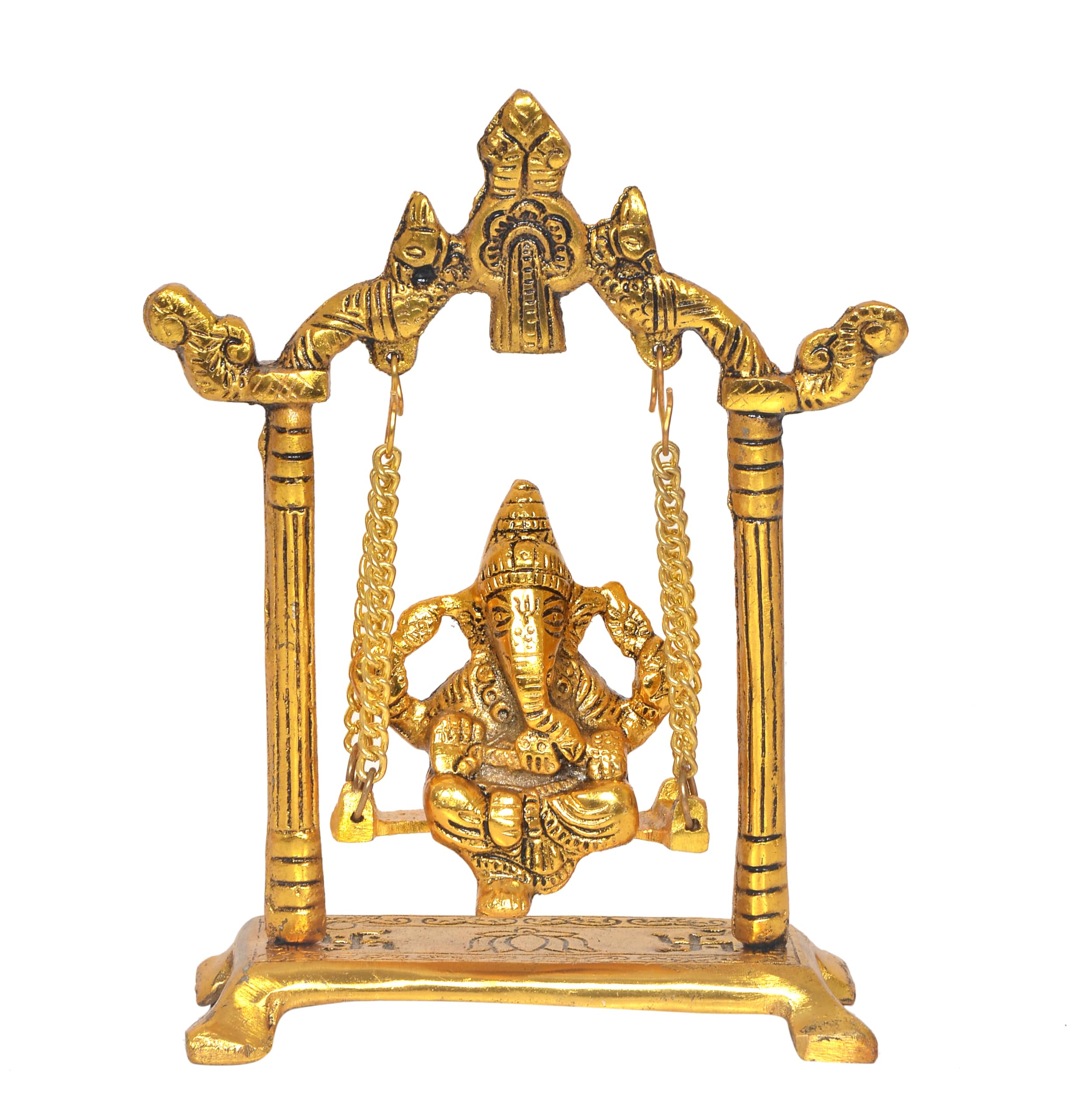 Dattatreya Metal Ganesh Ji Jhula Idol,Ganpati Idol On Swing Jhula For Home Decor Pooja Mandir Decorative Showpiece(Height 7 Inch