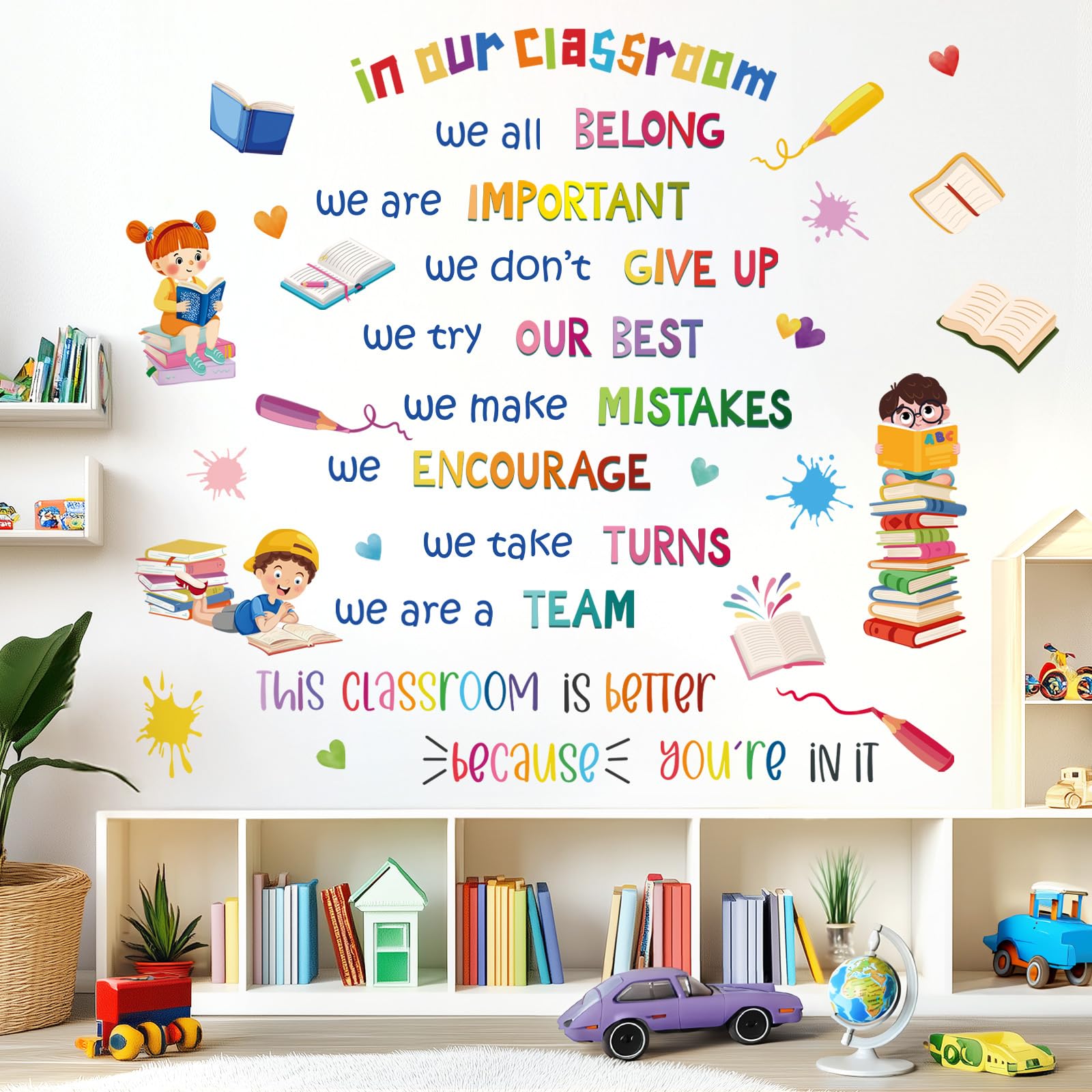 fufuquare Vibrant Inspirational Quotes Wall Decals, Creative Kids Books Positive Saying Wall Mural, Classroom Educational Remova