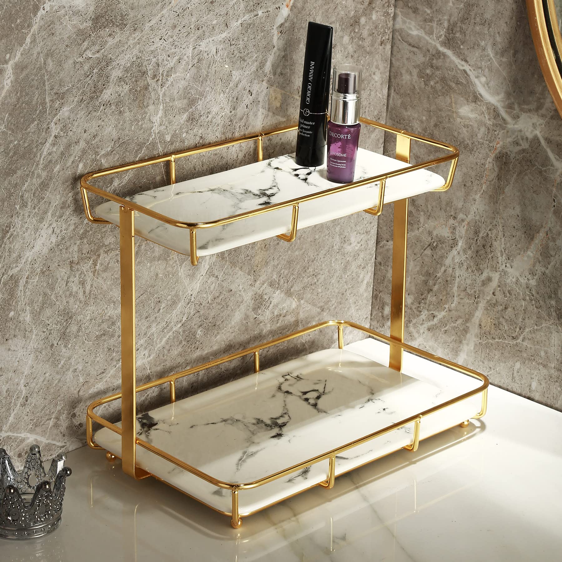 Dobbyby Bathroom Organizer Countertop Perfume Organizer Makeup Organizer Cosmetics Storage Display Rack 2 Tier Vanity Tray Dress