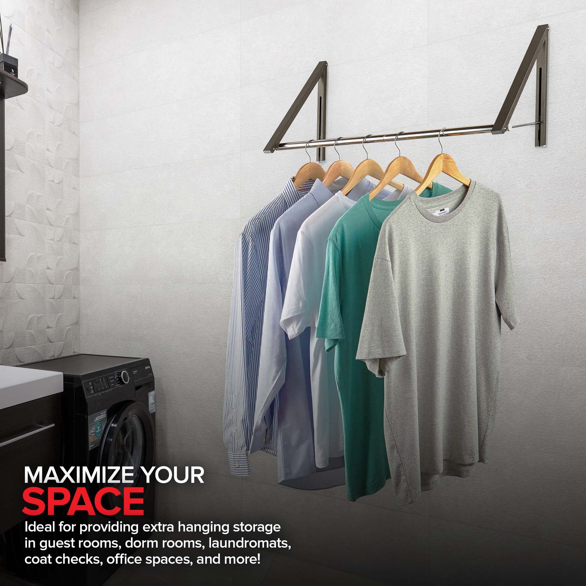 Double Foldable Clothing Rack w/Extension Rod  Wall-Mounted Retractable Clothes Hanger for Laundry Dryer Room  Hanging Drying Rod  Small Collapsible Folding Garment Racks  Dorm Accessories (Gray)