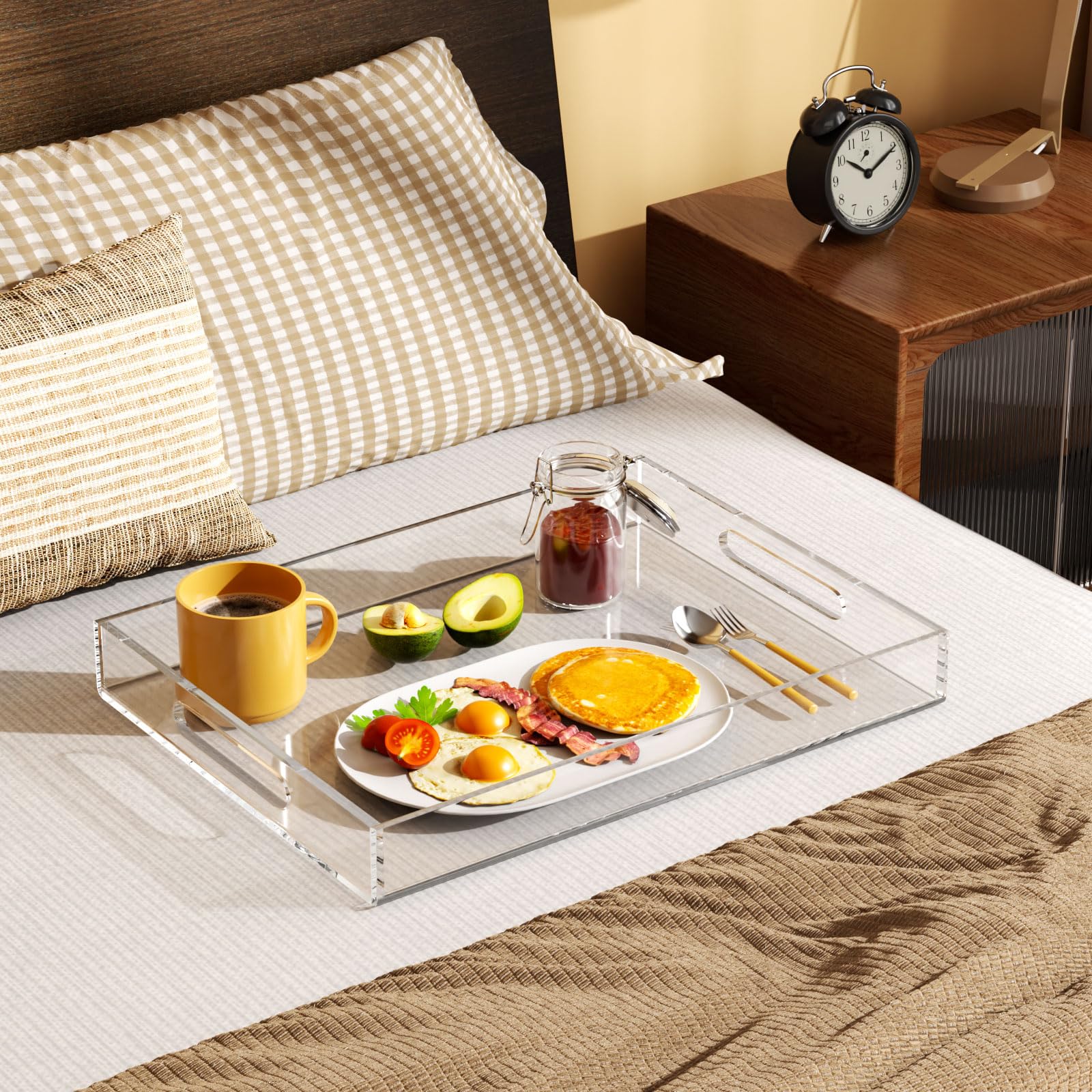 Hiimiei Acrylic Tray, 16X20 Inches Clear Tray, Acrylic Serving Tray With Handles For Ottoman, Coffee, Appetizer, Breakfast, Bath