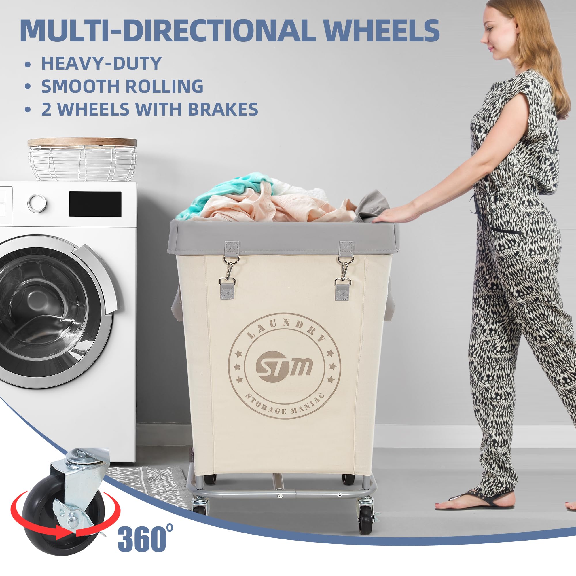 Storage Maniac Commercial Laundry Hamper With Heavy Duty Steel Frame, 160 L Industrial Laundry Basket Cart With Wheels For Hotel