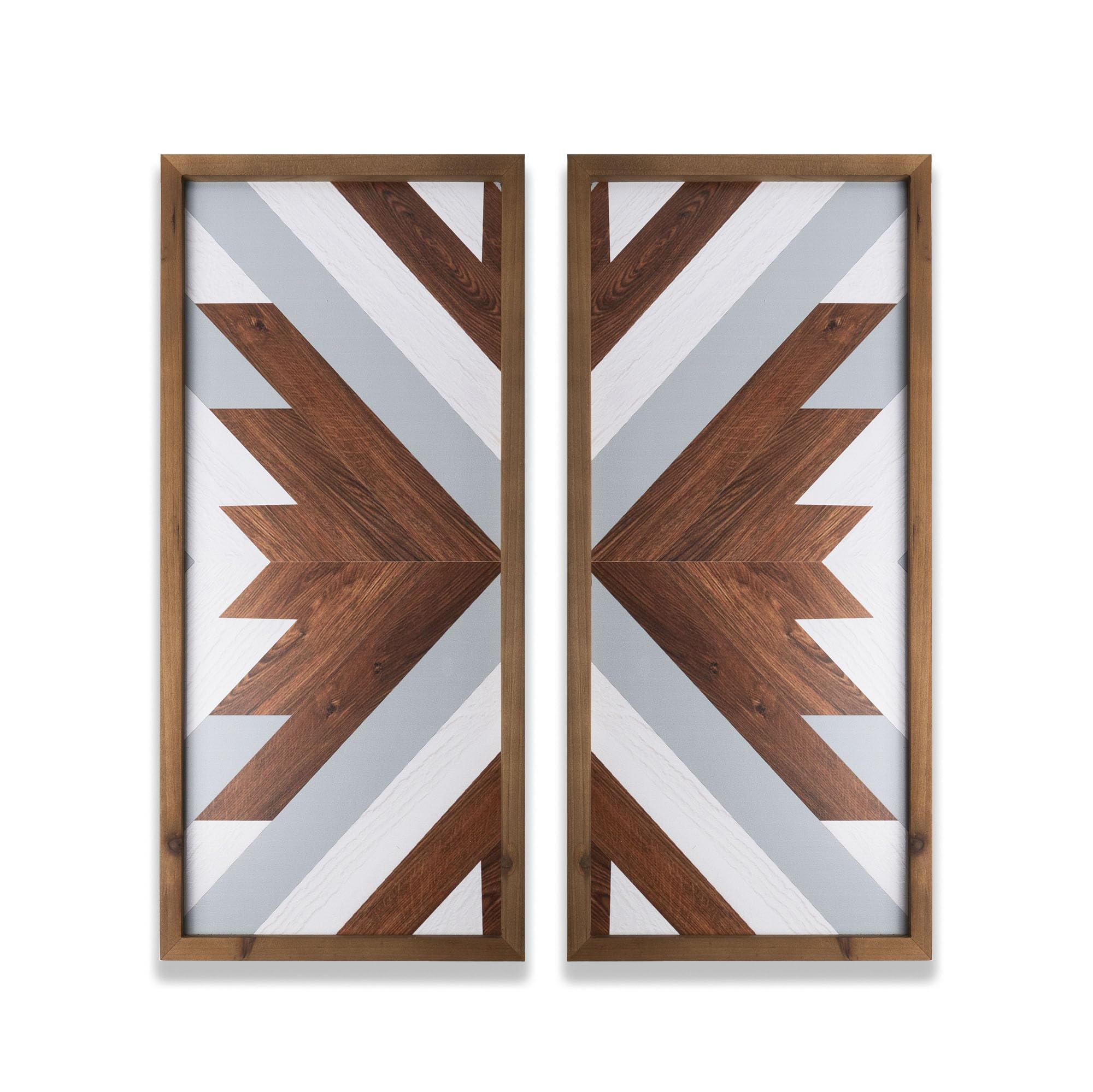 2Pcs Aztec Wood Wall Decor Southwest Nursery Kitchen Boho Cyan Black Wall Art Modern Vintage Geometric Farmhouse Rectangle Frame