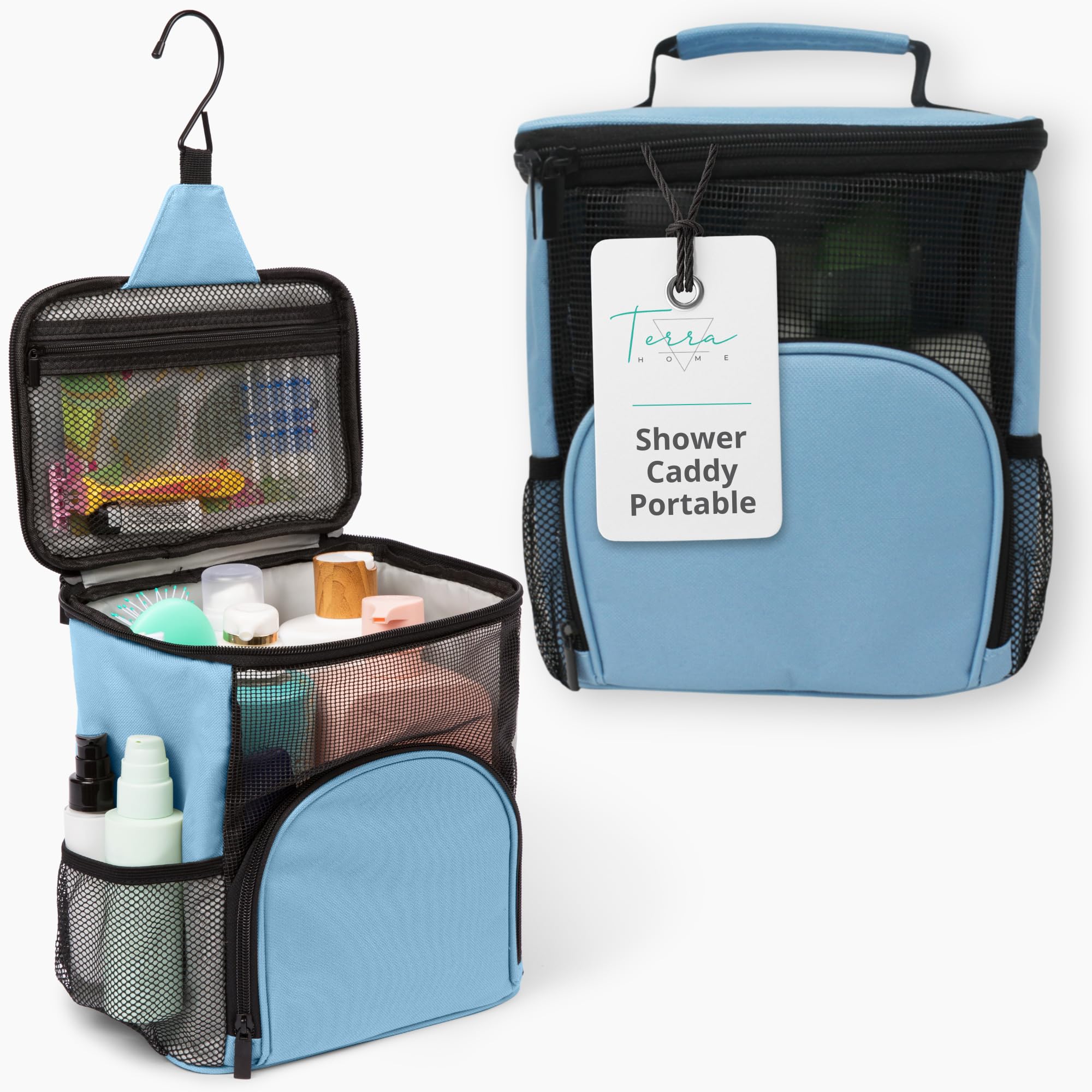 Terra Home College Dorm Essentials - Shower Caddy Portable - Large Capacity, Quick Dry With Metal Hook - Hanging Shower Caddy Ca