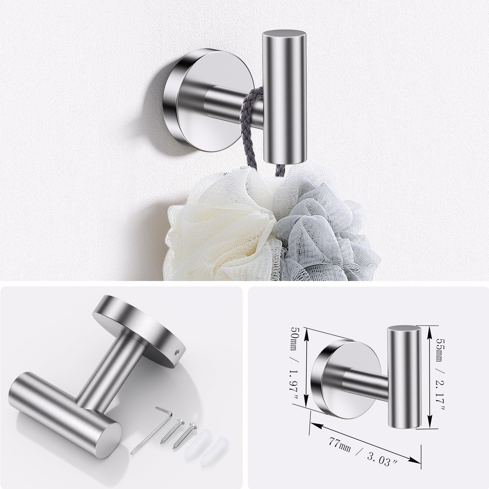 Lairuier Bathroom Hardware Set  4-pieceTowel Bar Set Include Toilet Paper Holder Towel Ring and 2 Towel Hooks Stainless Steel Wall Mounted Bathroom Hardware Accessories Set (Brushed Finish)