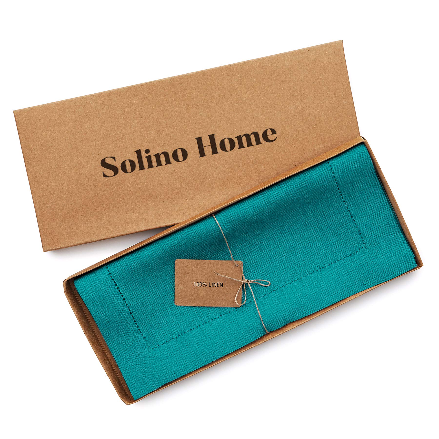 Solino Home Teal Linen Table Runner 90 Inches Long - 100% Pure Linen Classic Hemstitch Table Runner 14 X 90 Inch - Machine Washa