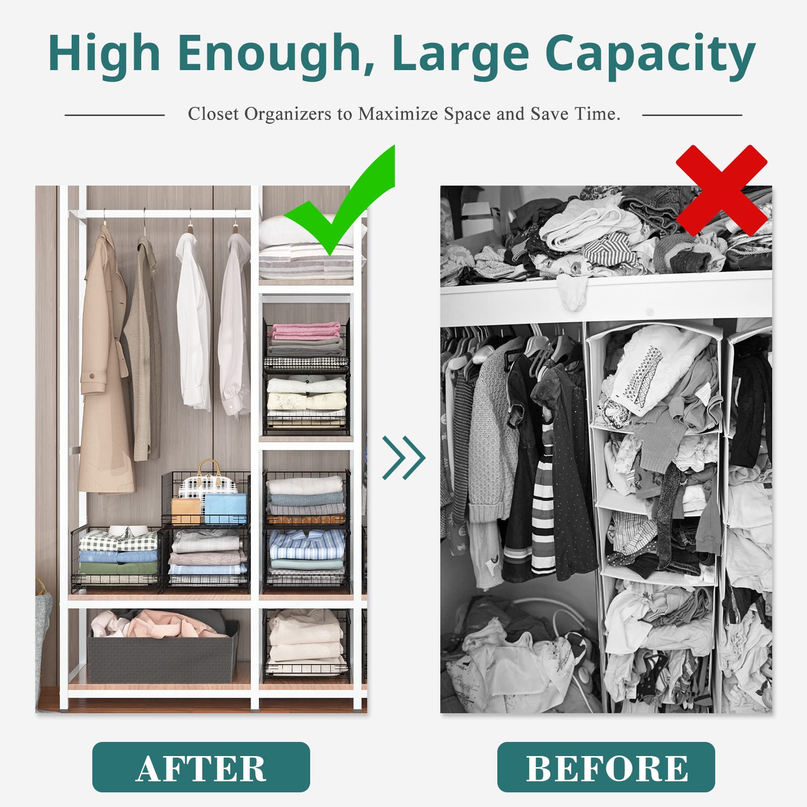 Hongtamoya 4-tier Sliding Closet Organizers and Drawer Storage Shelves, Stackable Storage Bins for Jean Pants Sweaters, Metal Dr