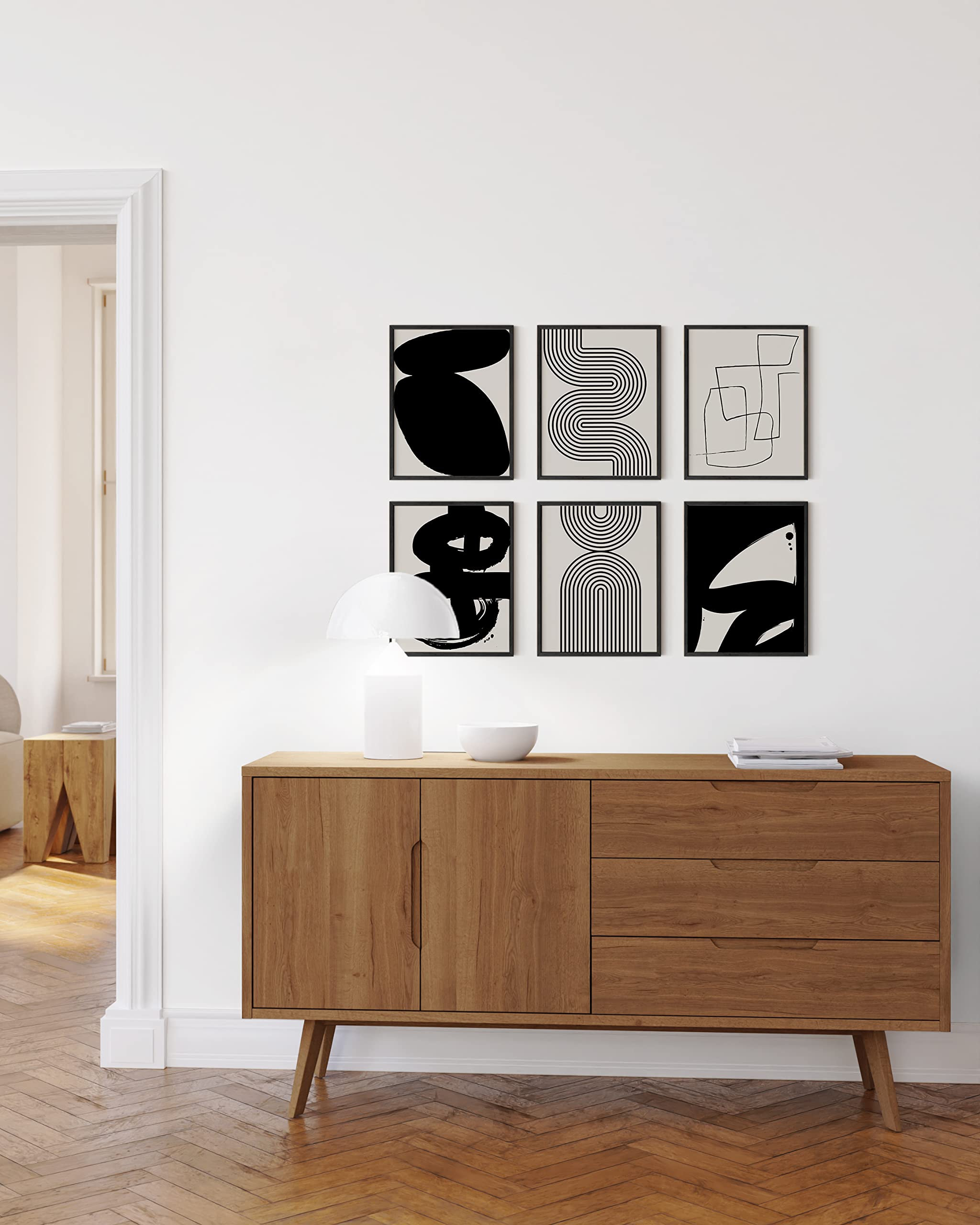 Haus And Hues Black Abstract Painting Aesthetic - Set Of 6, Modern Abstract, Black And Gray, One Line Abstract Art, Geometric Pr