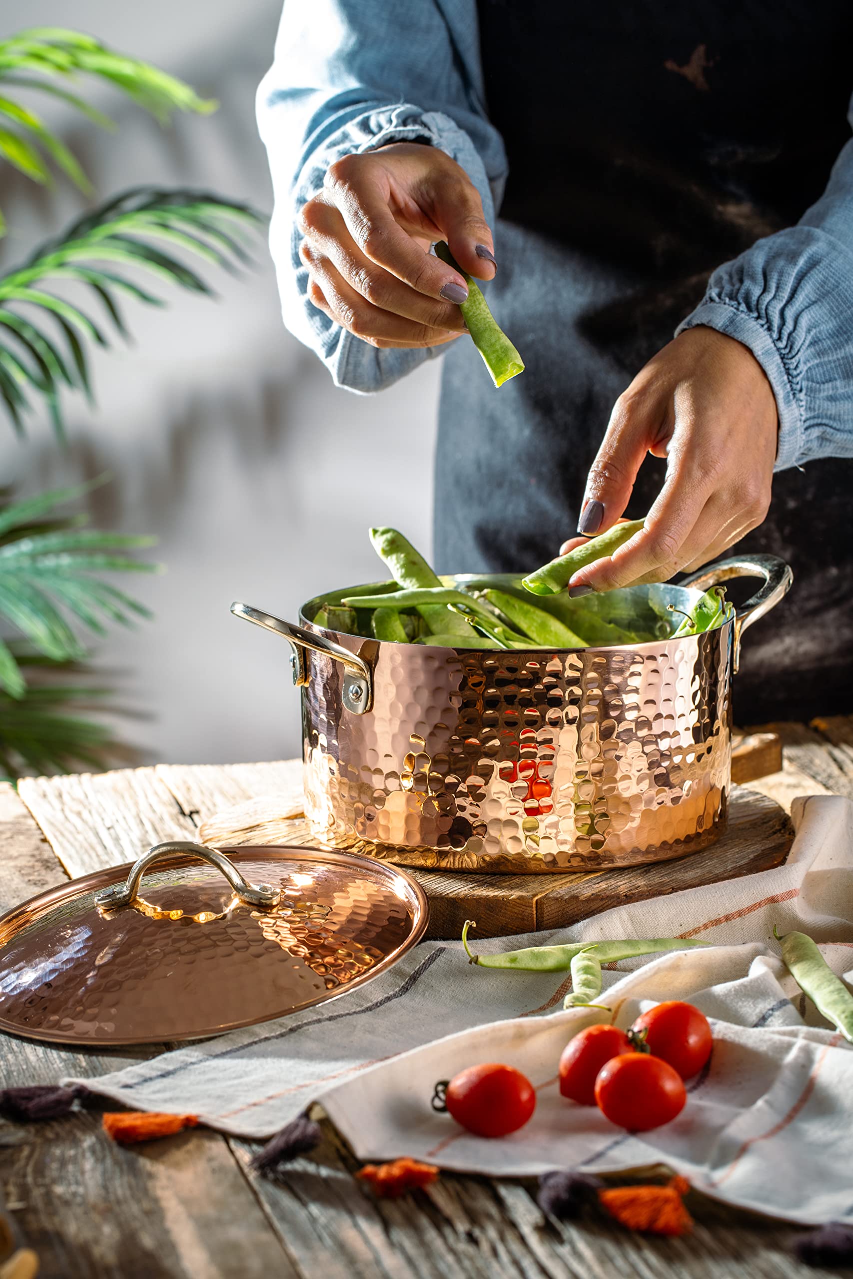 Demmex 1.2Mm Thick Hammered Copper Soup Pot Casserole Pan Dish Dutch Oven, 4 Quarts (9'' X 4'')