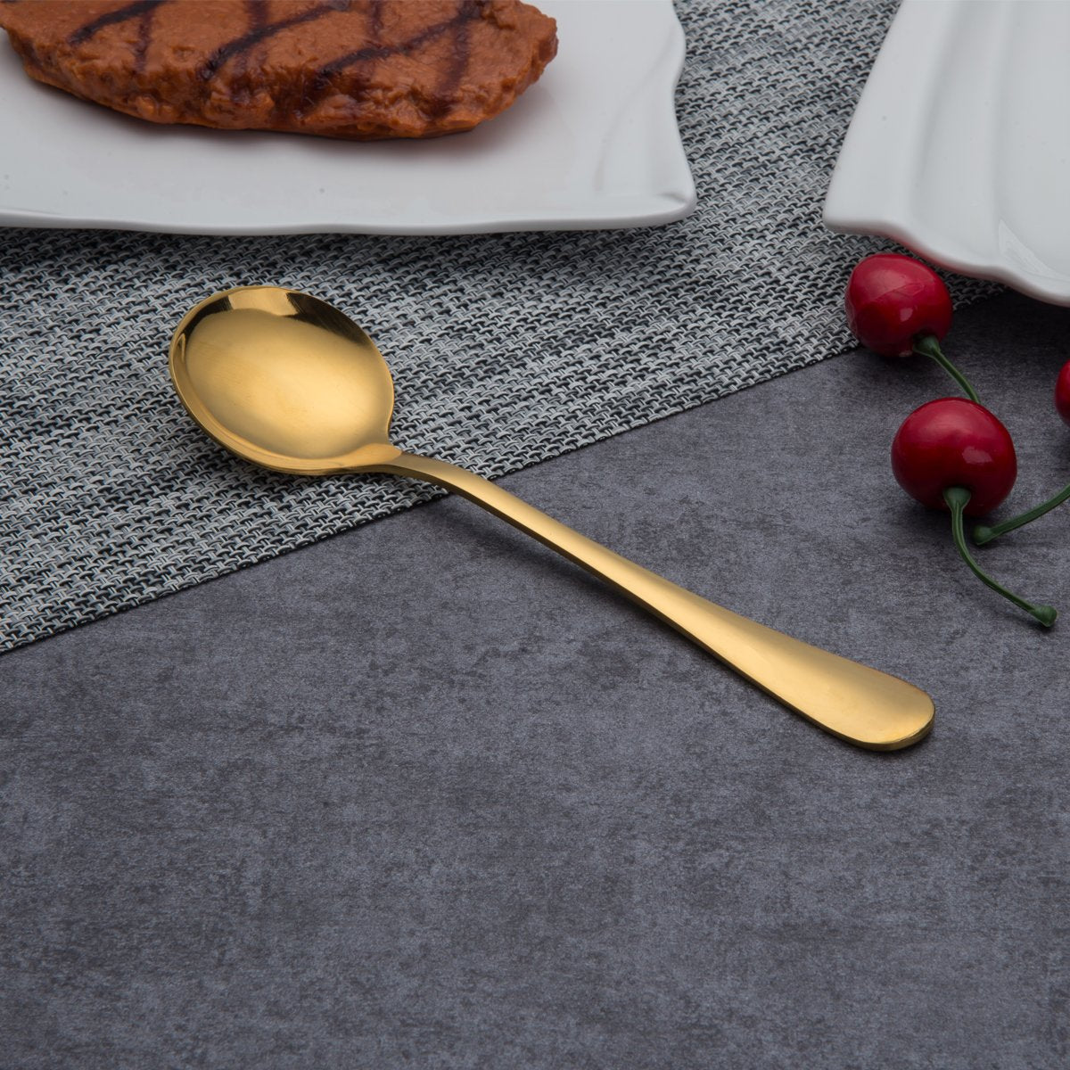 Gold Soup Spoon, Berglander 6 Piece Stainless Steel Titanium Plating Round Spoons, Dinner Spoon Pack Of 6