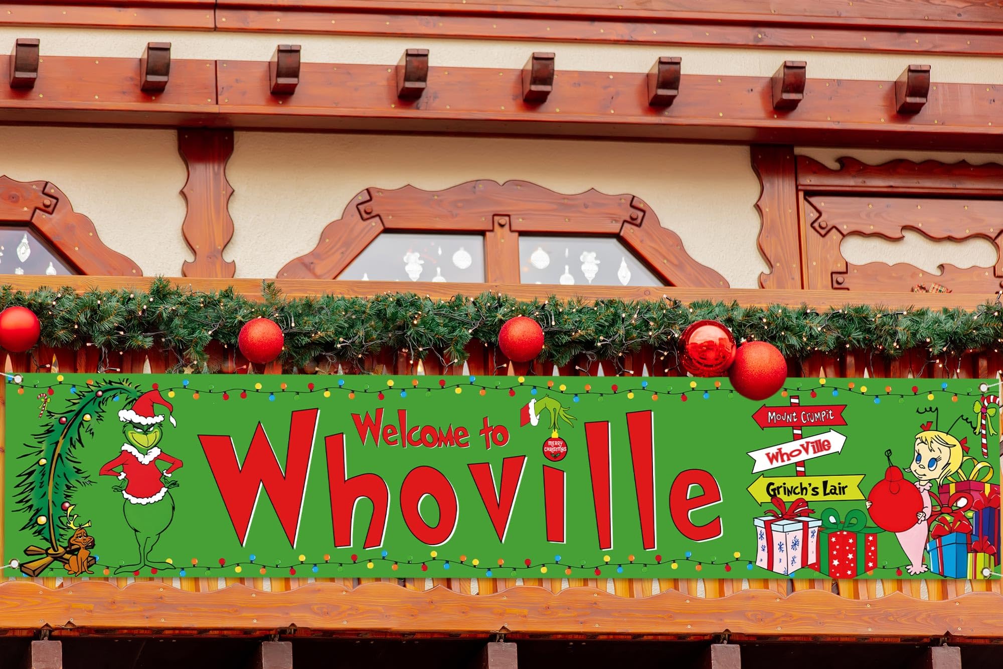 Nepnuser Welcome To Whoville Fence Banner Green Christmas Winter Holiday Birthday Party Decoration Xmas Large Home Garden Outdoo