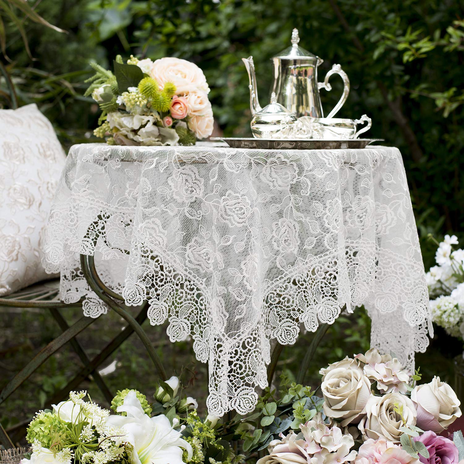 Sutavia Lace Tablecloth Embroidered Lace Table Cover For Square Small Table Classic Dustproof Table Protector For Kitchen Dining