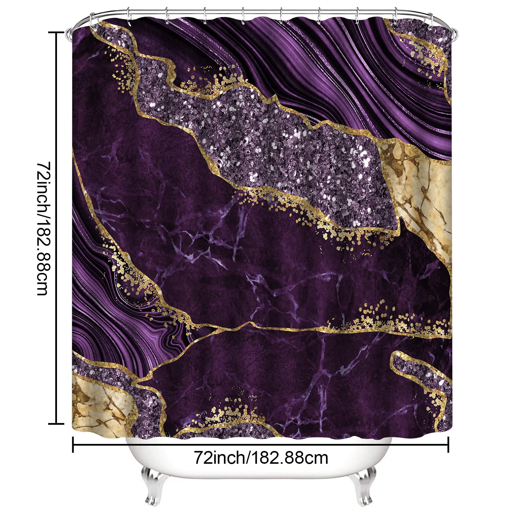 Emhome Marble Shower Curtain Sets, Modern Bathroom Sets With Shower Curtains, Toilet Lid Rug, Contour Mat And Bath Mat, Bathroom