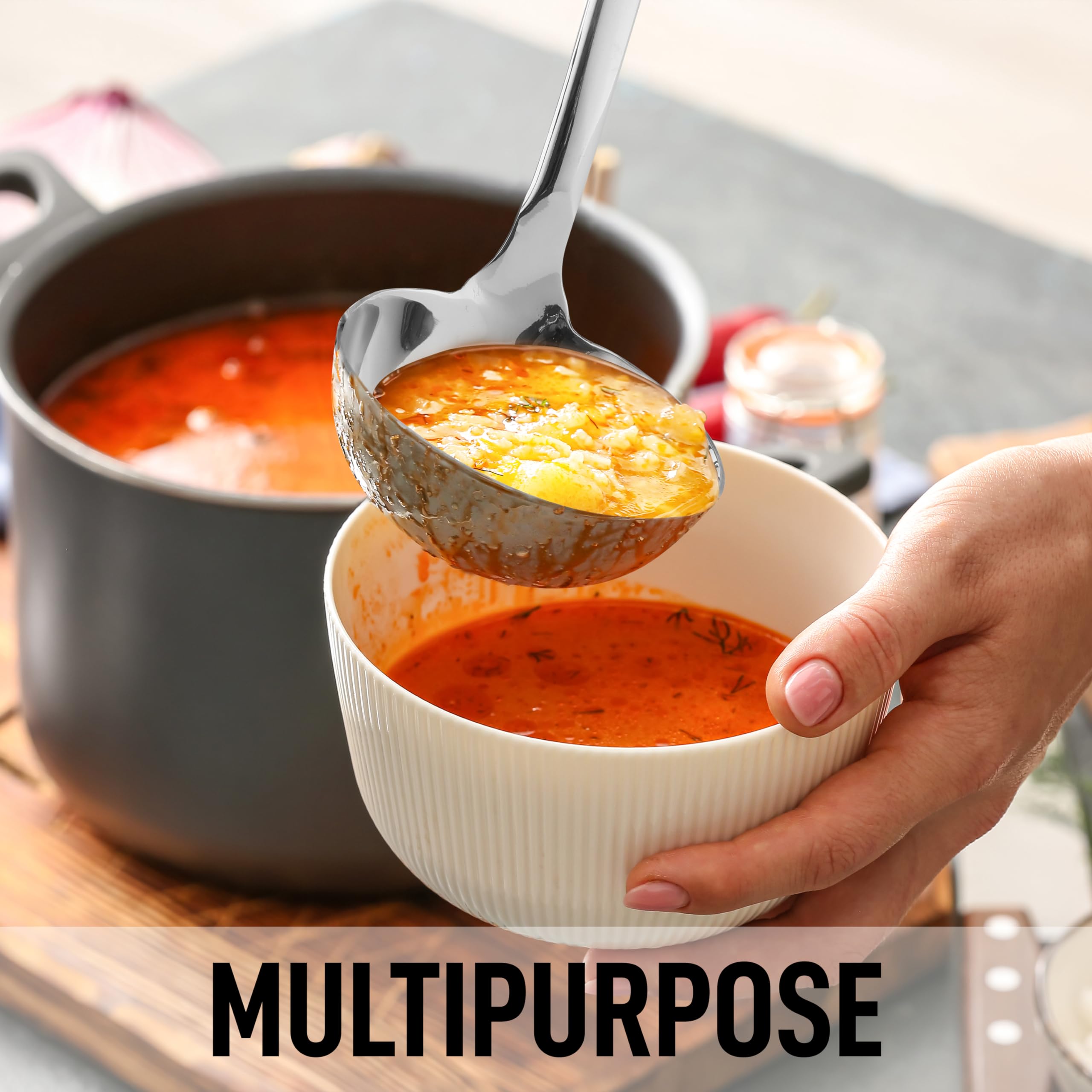 Zulay Kitchen Stainless Steel 13'' Soup Ladle - Comfort Grid Steel Ladle With Long Handle And Ample Bowl Capacity Perfect For St