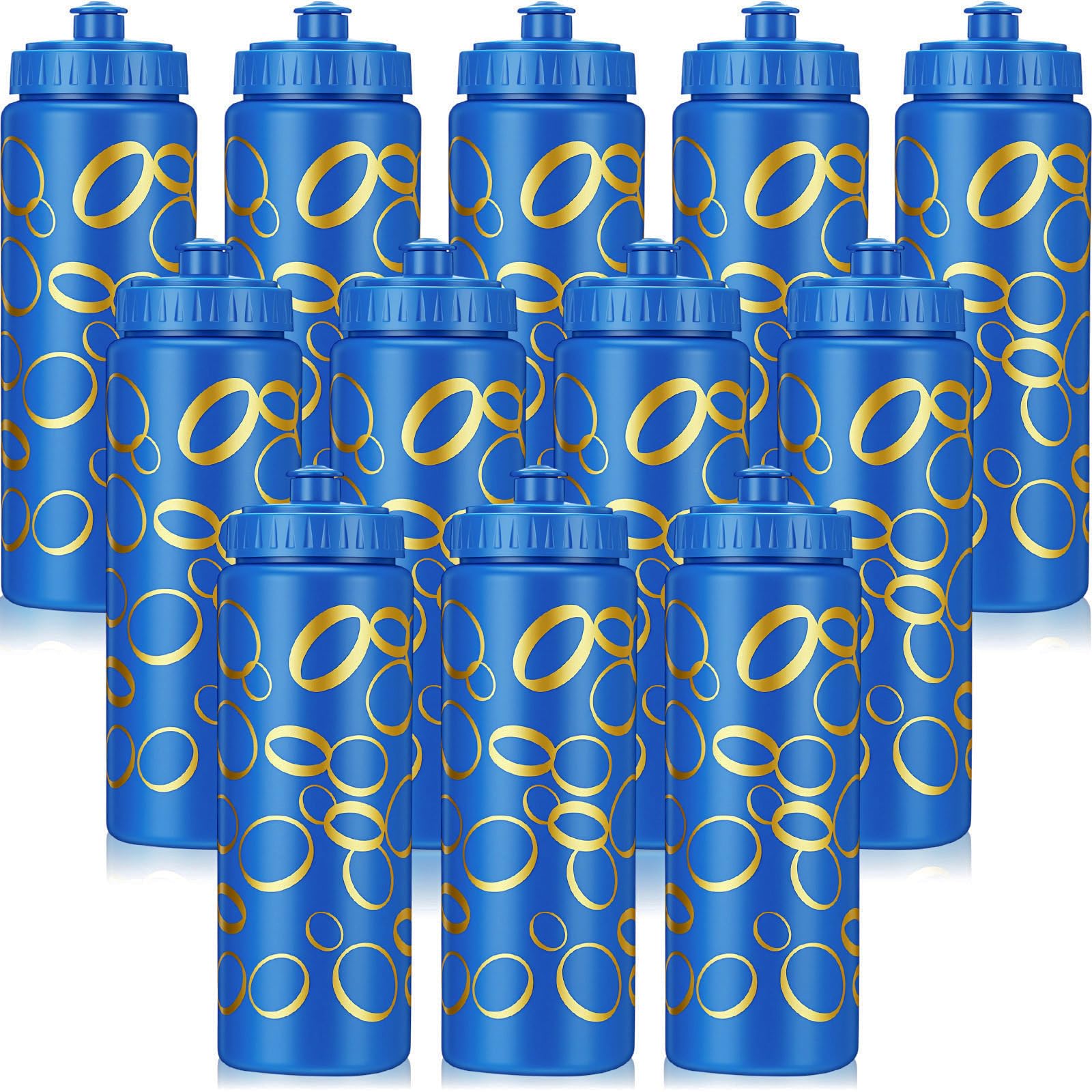 Skybooly 12 Pack Blue with Gold Ring Themed Party Favors 20 oz Reusable Plastic Water Bottles with Pulltop Lids, Cartoon Theme 