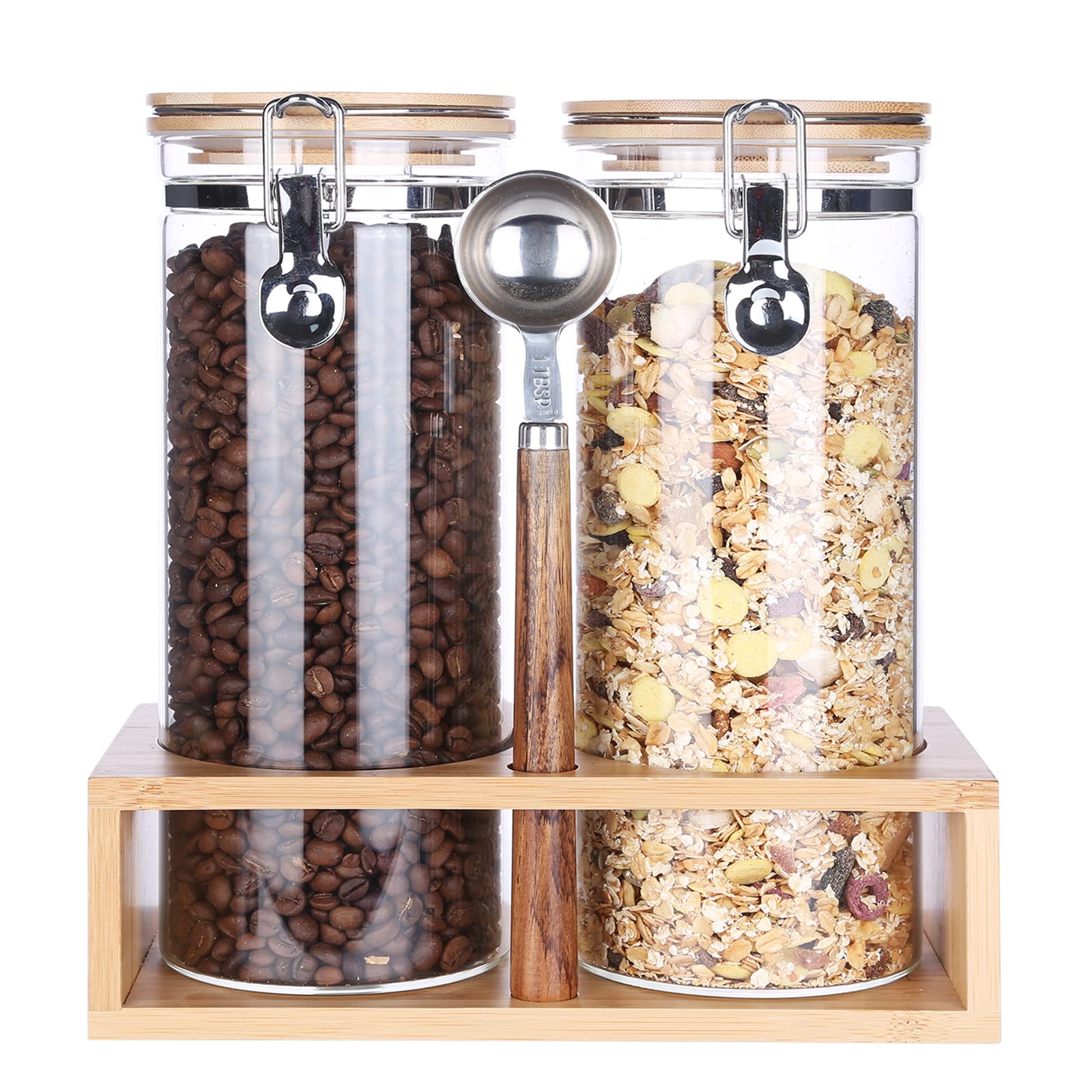 Kkc Airtight Tall Glass Coffee Sugar Jar Canisters With Hinged Lids For Countertop,Tall Glass Storage Containers With Scoop For