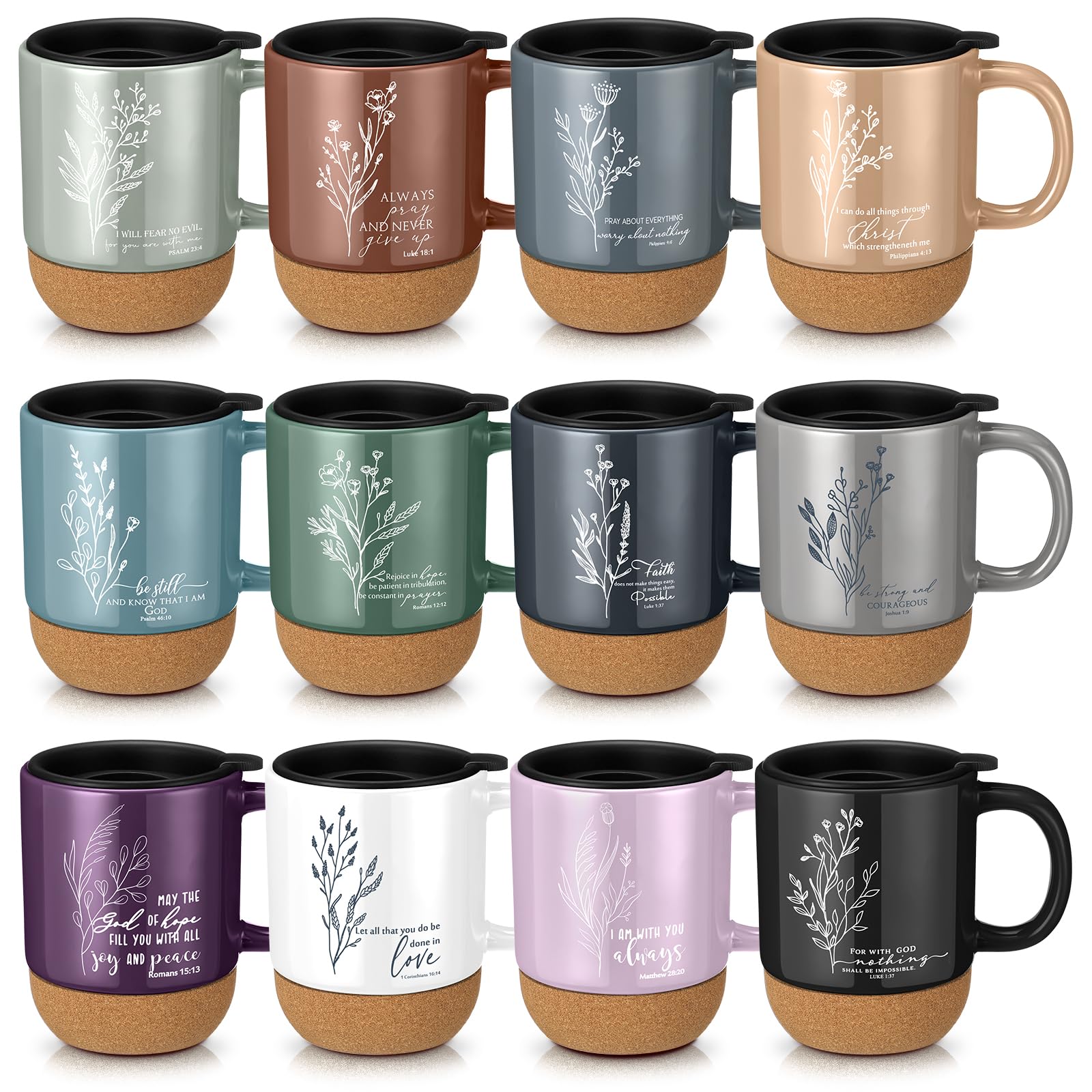 FillTouch 12 Pcs Christian Gifts Coffee Mugs Bulk,Boho,Flower