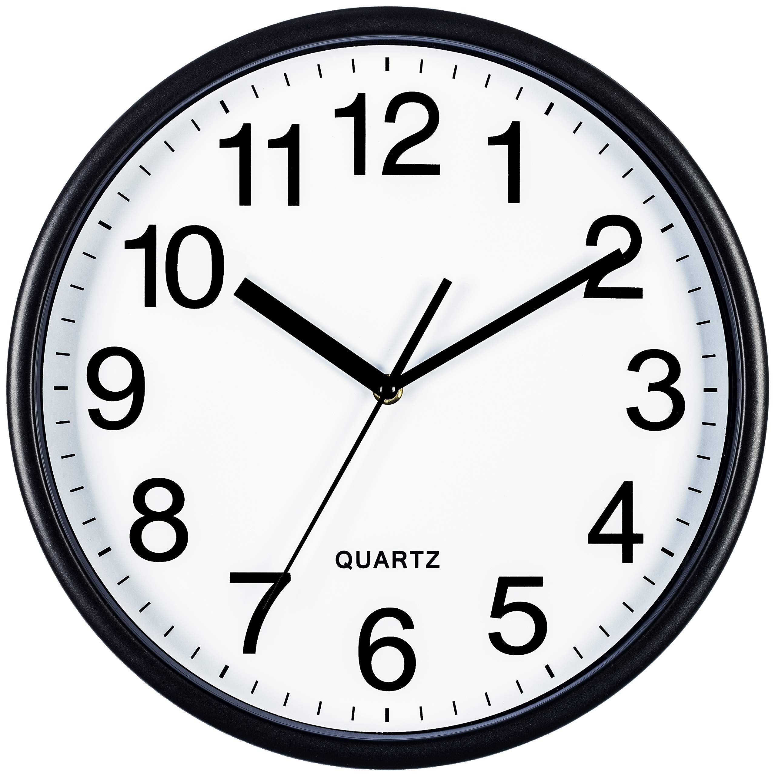 Bernhard Products Black Wall Clock, Large 13-Inch Silent Non Ticking Quartz Battery Operated Round Easy to Read Classroom/Home/S