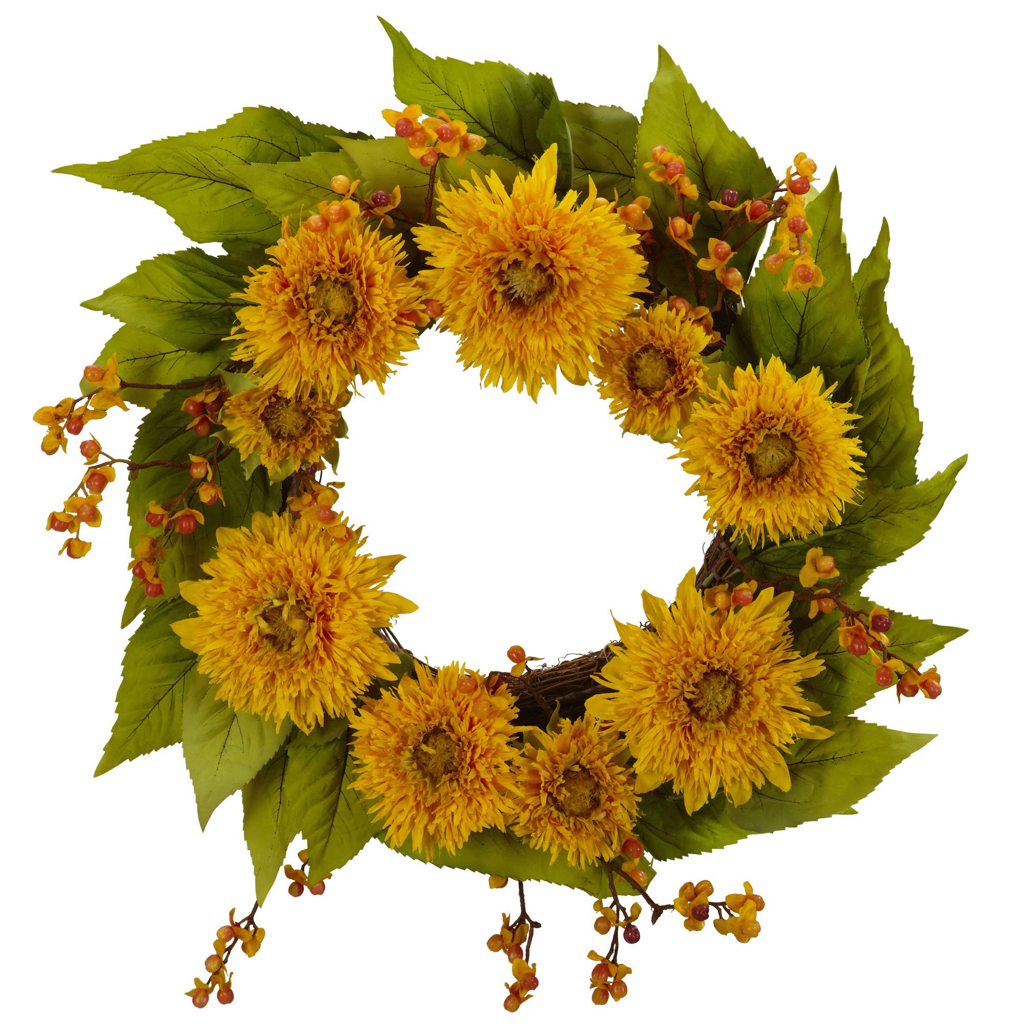Nearly Natural 4904 Golden Sunflower Wreath, 22-Inch, Yellow
