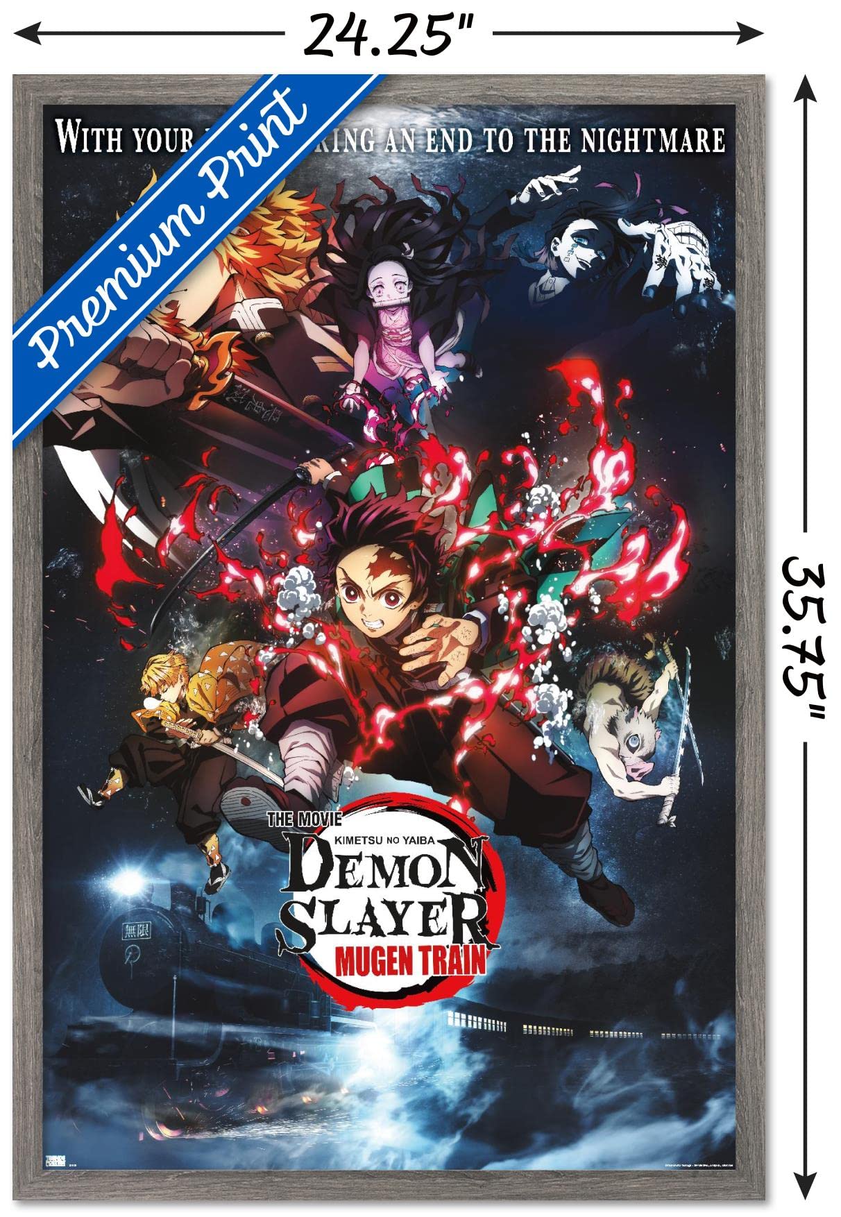 Trends International Demon Slayer: Mugen Train - Collage One Sheet Wall Poster, 22.375'' X 34'', Barnwood Framed Version