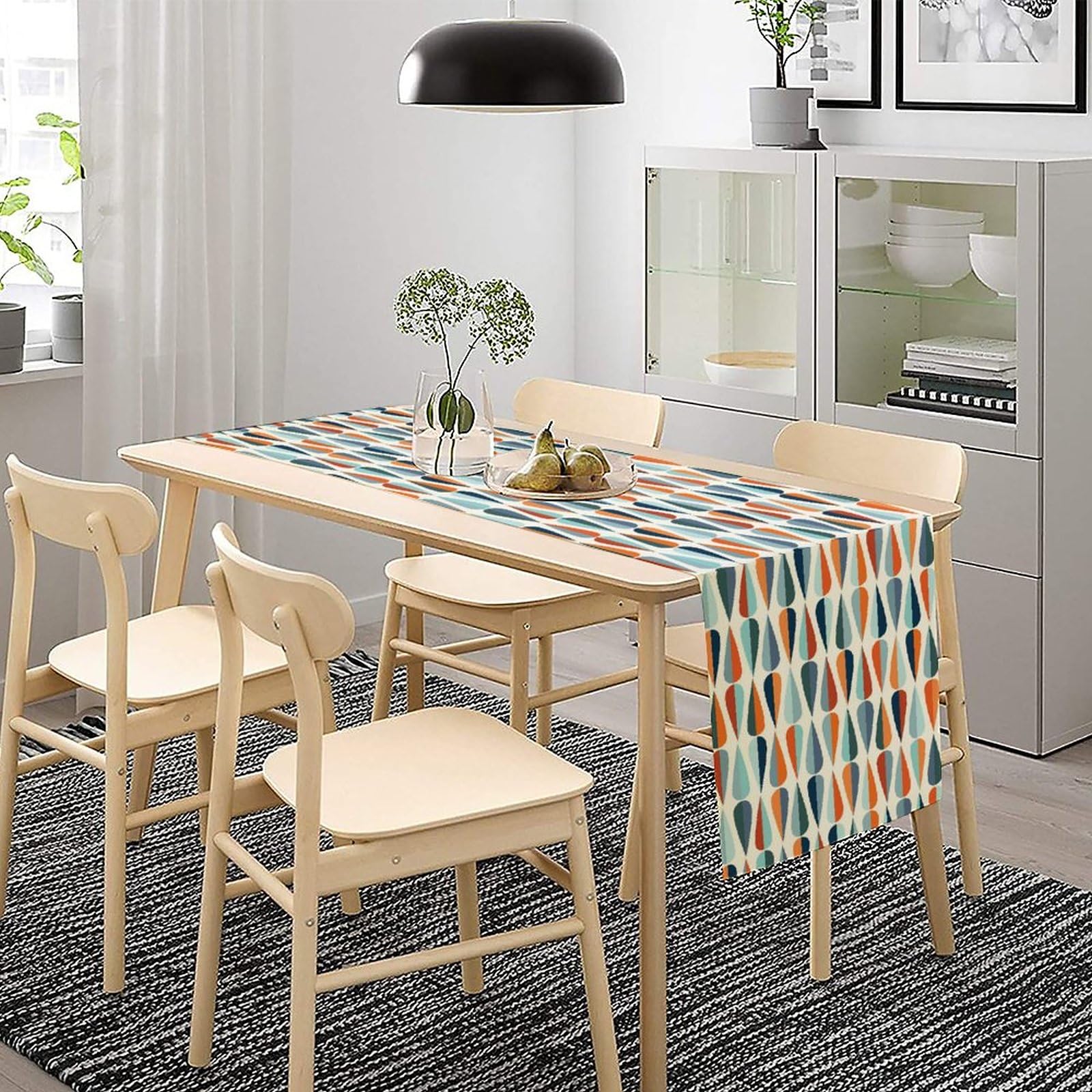 Mid Century Table Runner,Geometric Retro Drop Shapes Kitchen Table Runners For Family Dinner, Banquet, Parties And Celebrations,