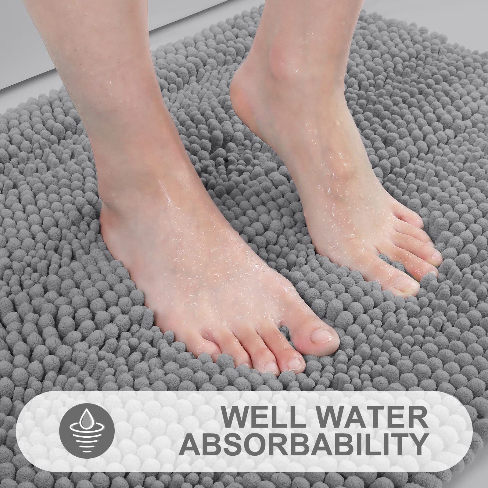 Grandaily Striped Bathroom Rug Mat  Extra Thick and Absorbent Bath Rugs  Non-Slip Soft Plush Shaggy Bath Carpet  Machine Wash Dry  Bath Mats for Bathroom  47x17  Dark Gray