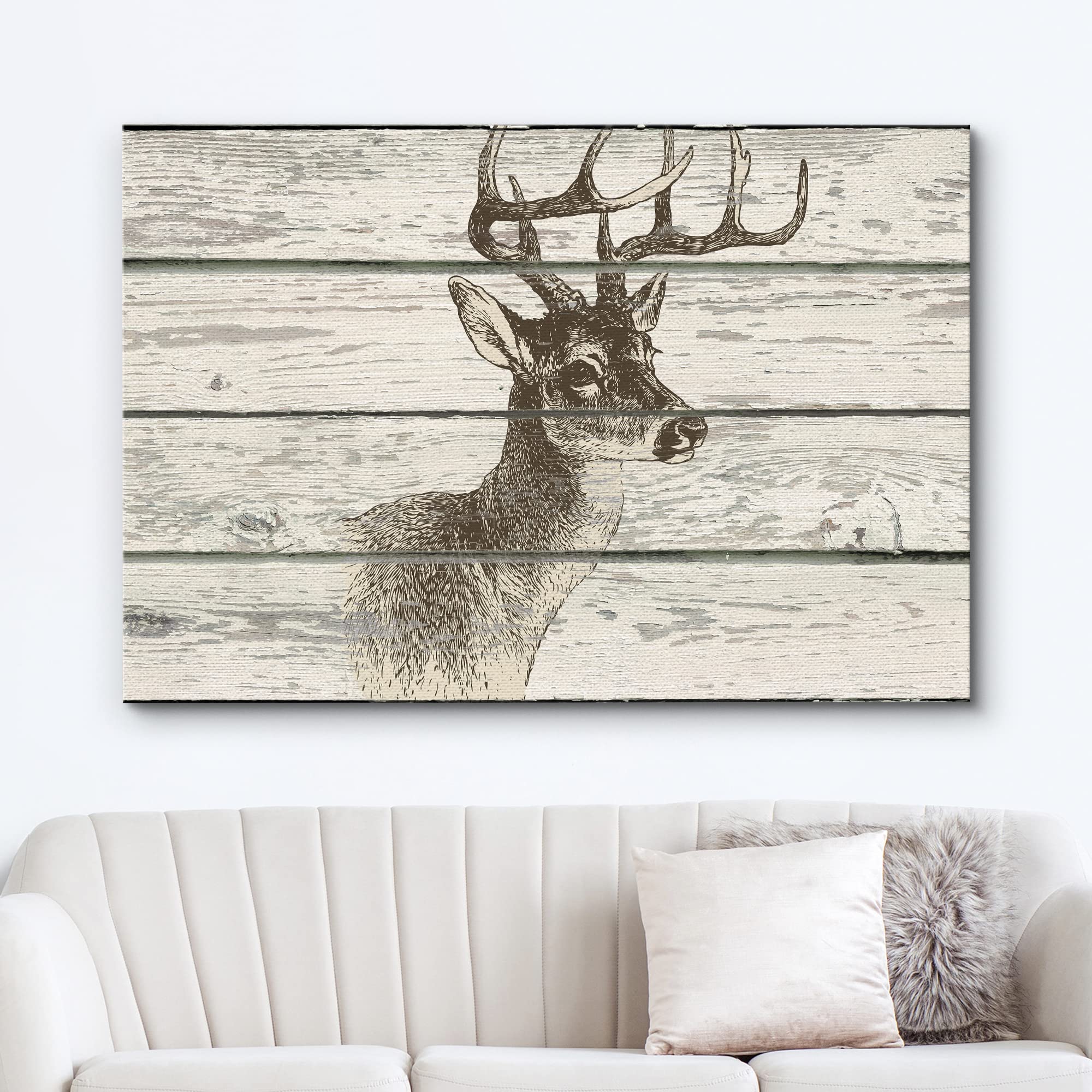 Wall26 - Illustration Of A Deer'S Upper Body On A Rustic Wooden Background - Canvas Art Home Art - 16X24 Inches