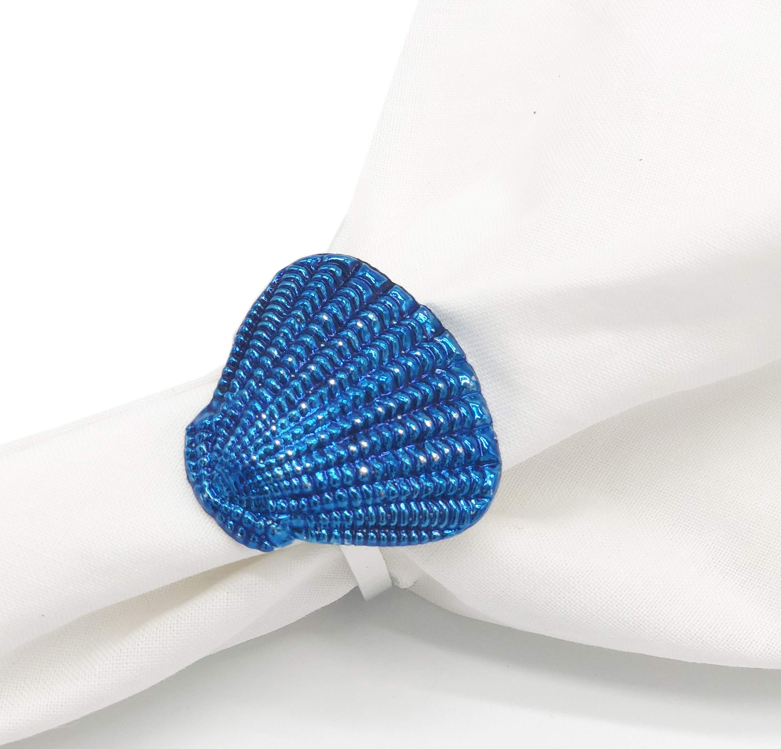 Fennco Styles Coastal Sea Creatures Metal Napkin Rings, Set Of 4 - Blue Nautical Napkin Holders For Home D  Cor, Dining Table, B
