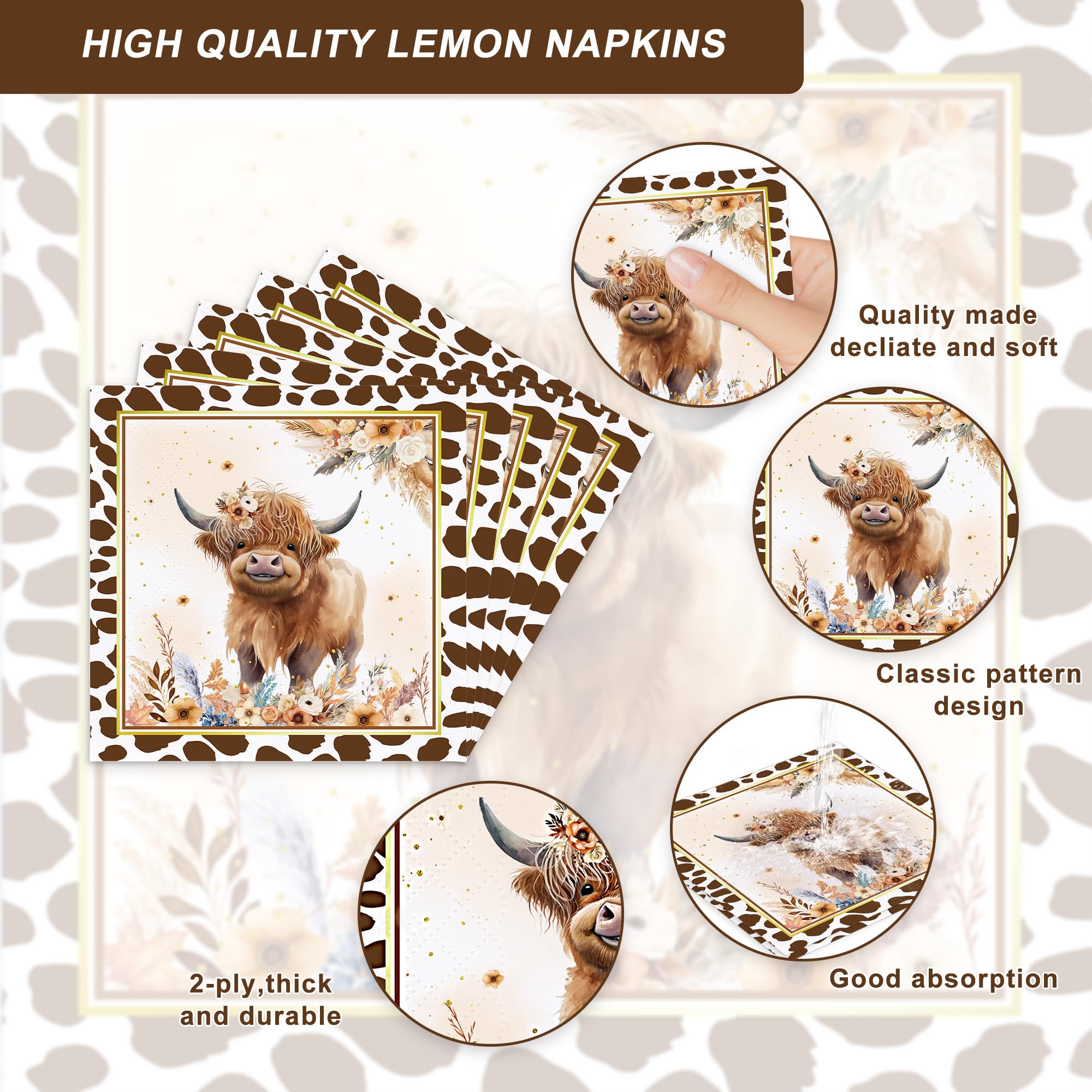 120Pcs Boho Highland Cow Party Supplies For Boys Girls Holy Cow Highland Themed Baby Shower Birthday Party Decorations Disposabl