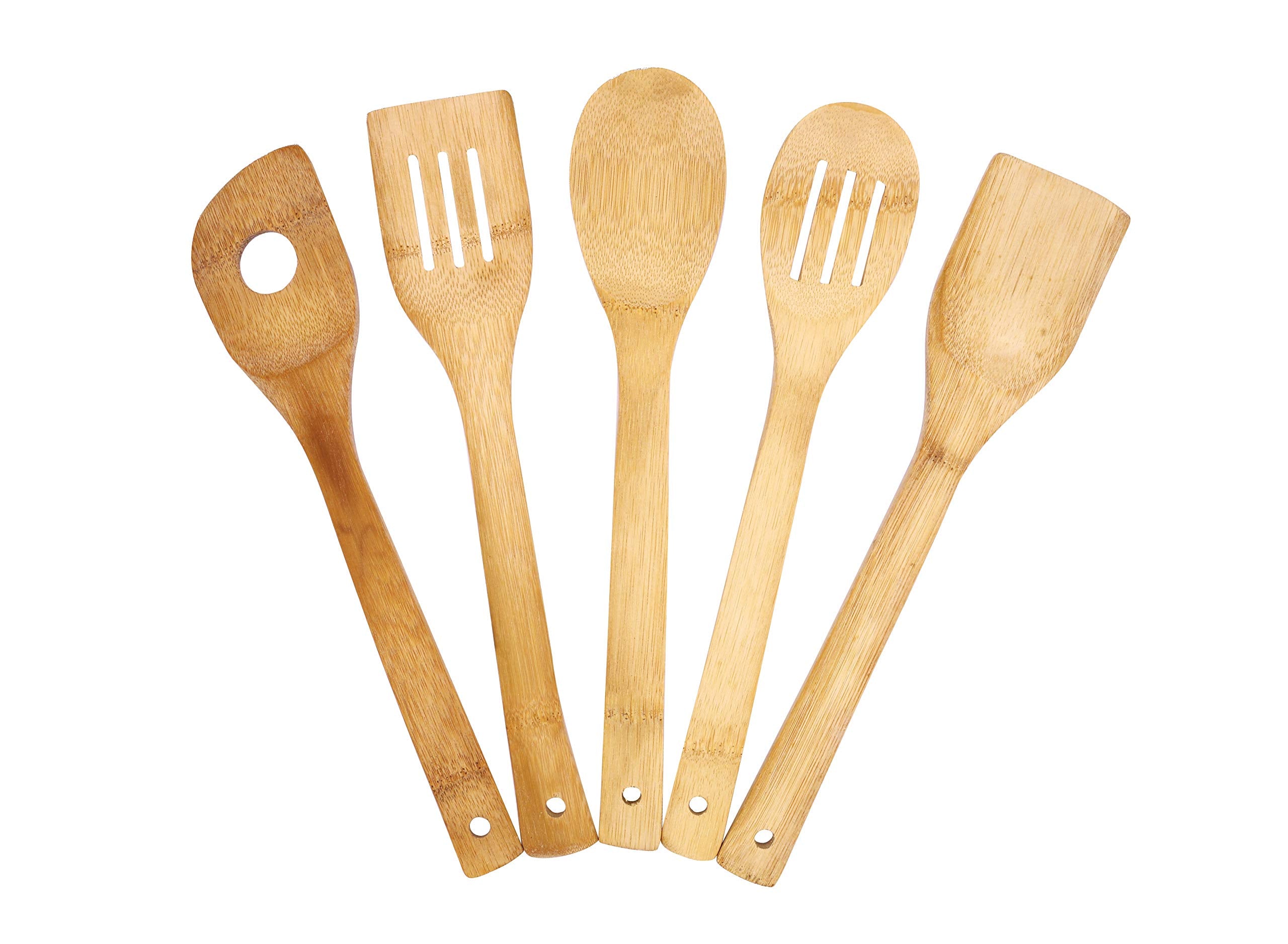 Classy Touch Medium Quality Bamboo Cooking, Serving Wooden Spoon  5 Piece Set (Each 30 Cm Long)