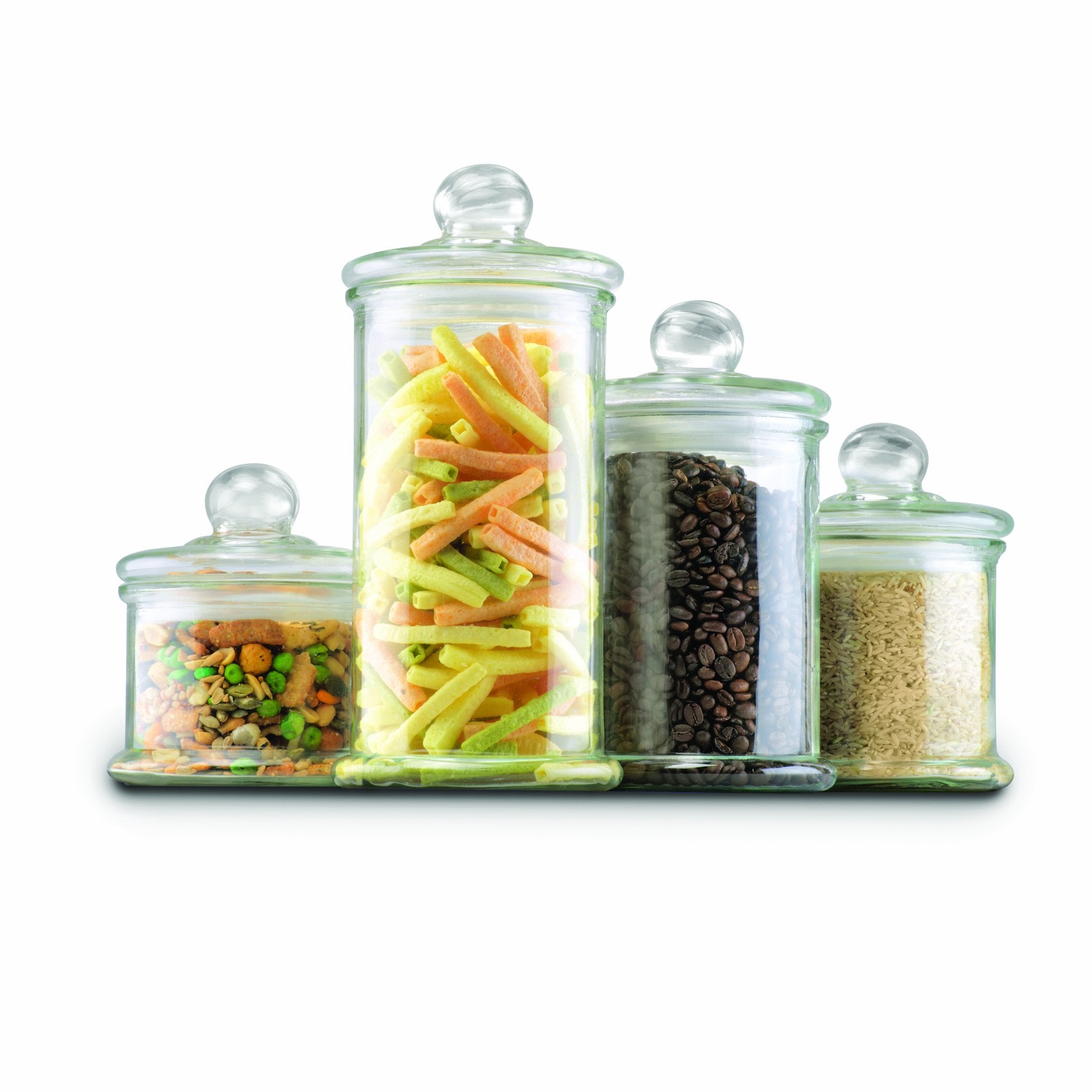 Anchor Hocking Apothecary Jar Canister Set With Ball Lid, 4-Piece Set, Clear Glass -