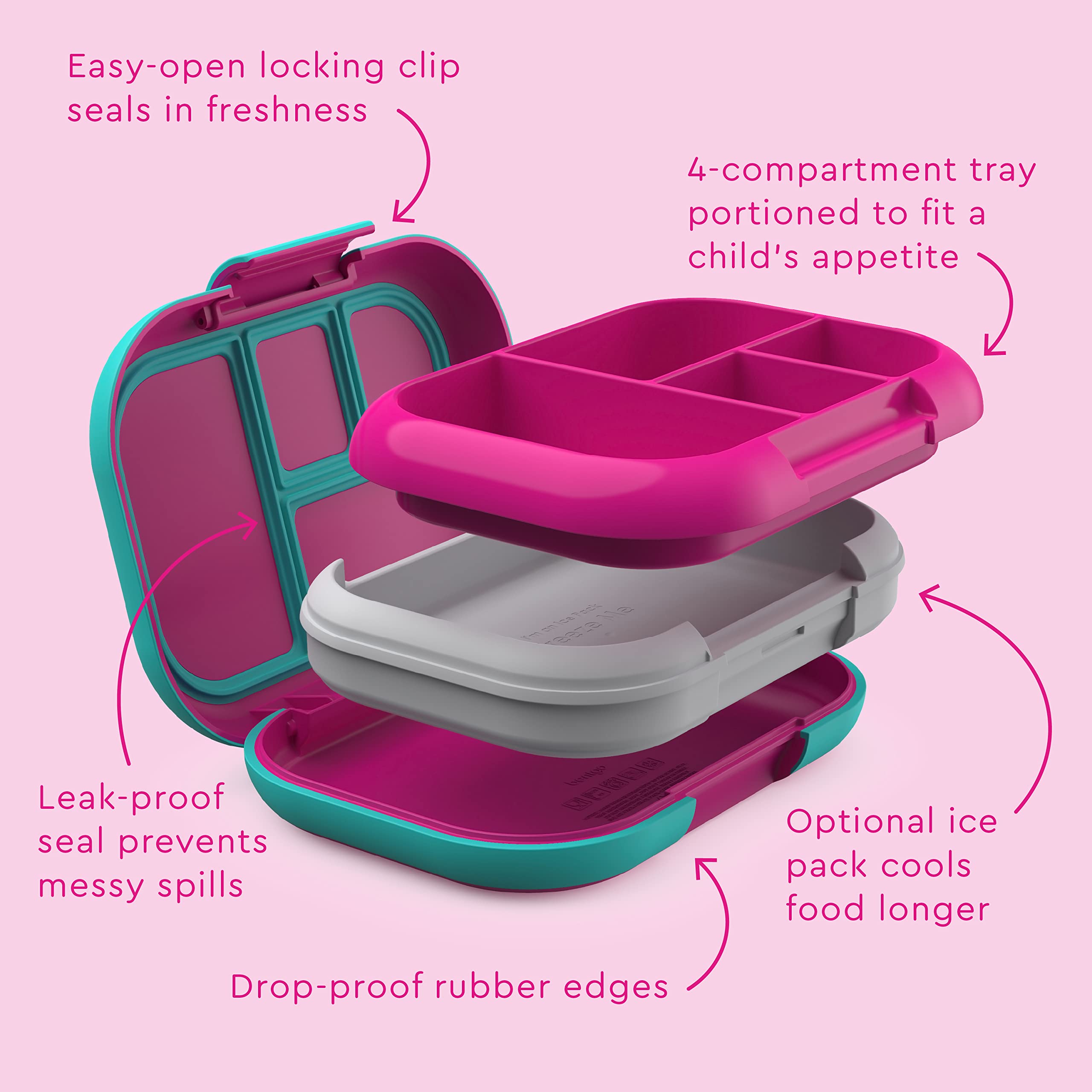 Bentgo Kids Chill Lunch Box - Leak-Proof Bento Box With Removable Ice Pack & 4 Compartments For On-The-Go Meals - Microwave & Di