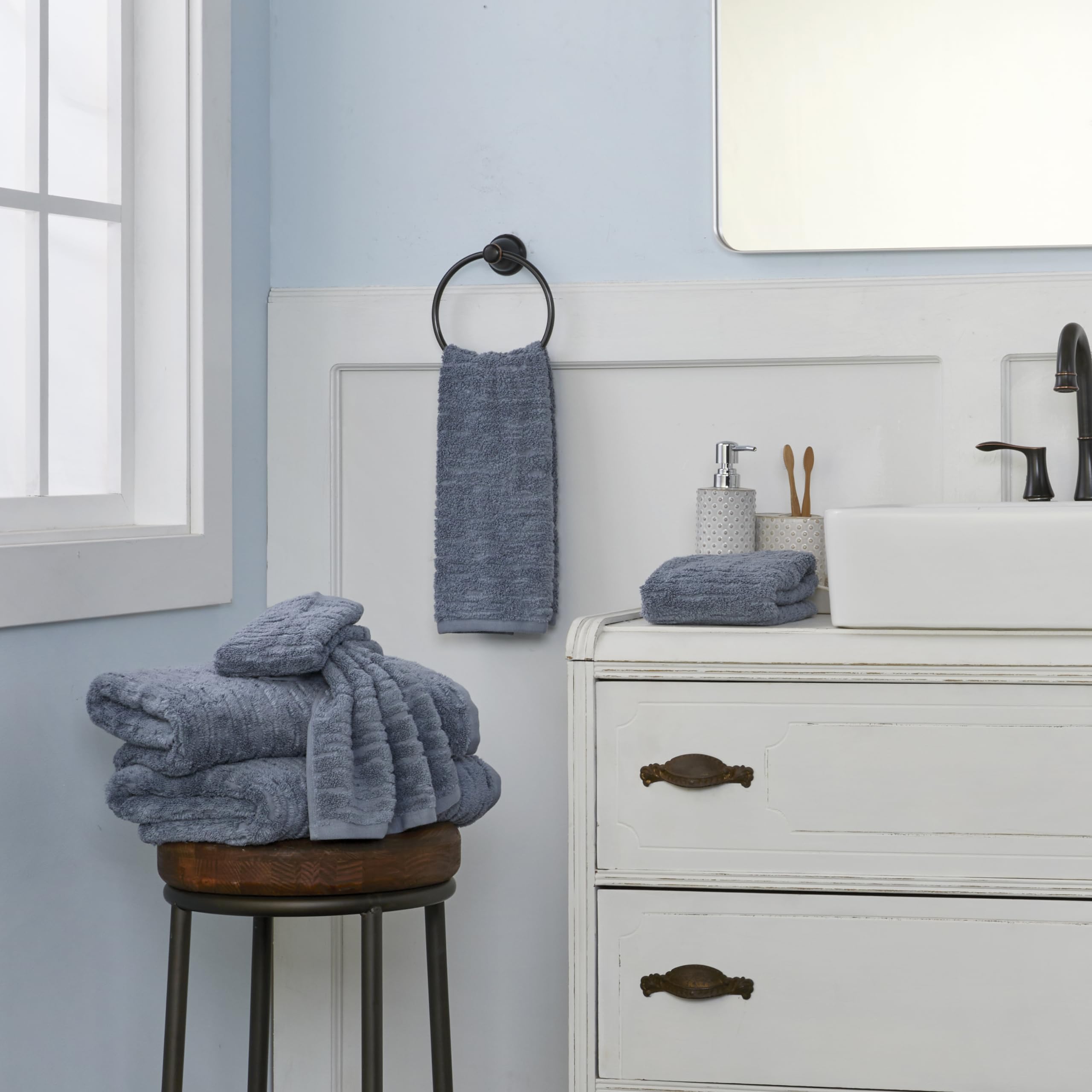 Skl Home Cloudsoft Cotton Luxury 2-Piece Hand Towel Set, Smoke Blue