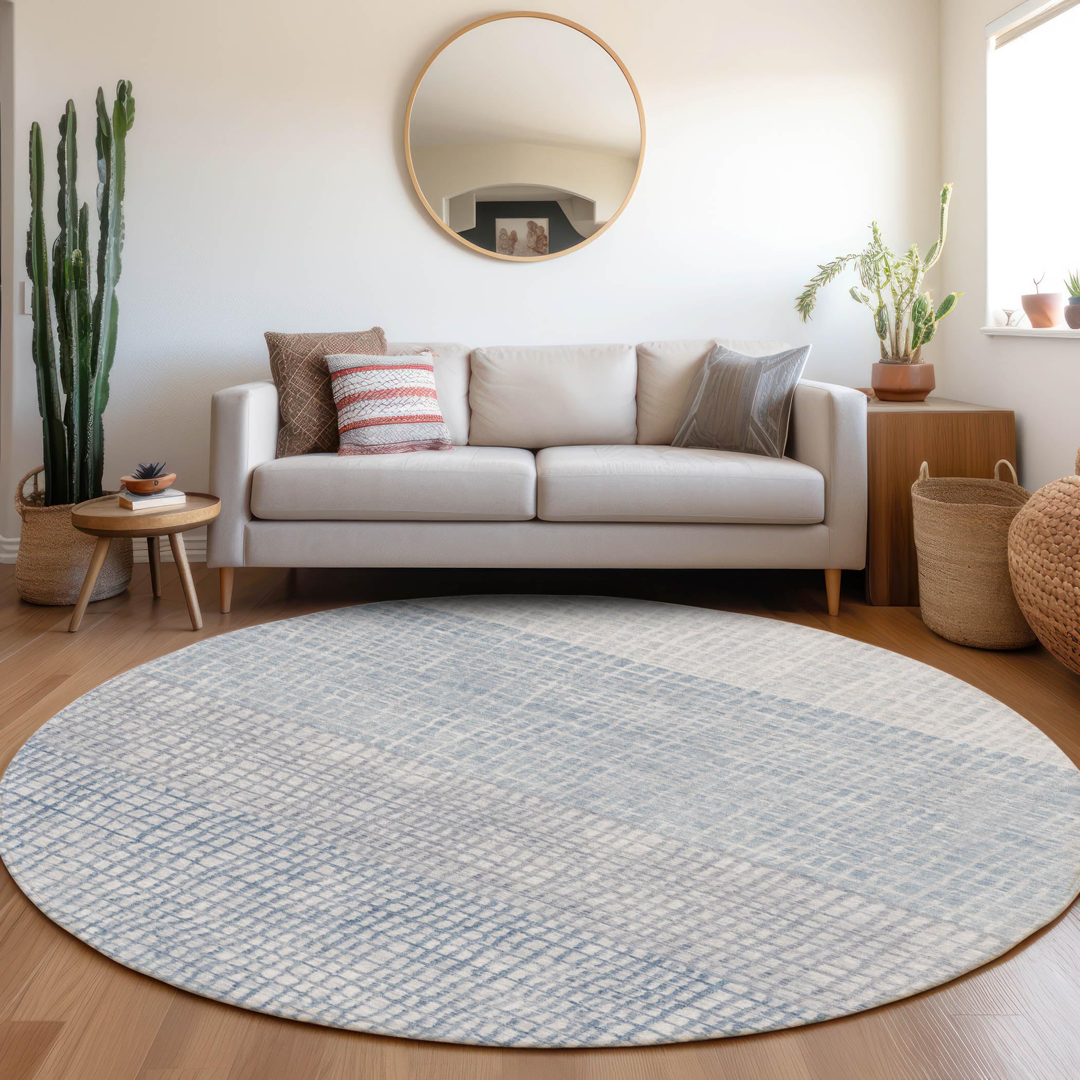 Machine Washable Indoor/Outdoor Chantille Sky 8 x 8 Round Rug