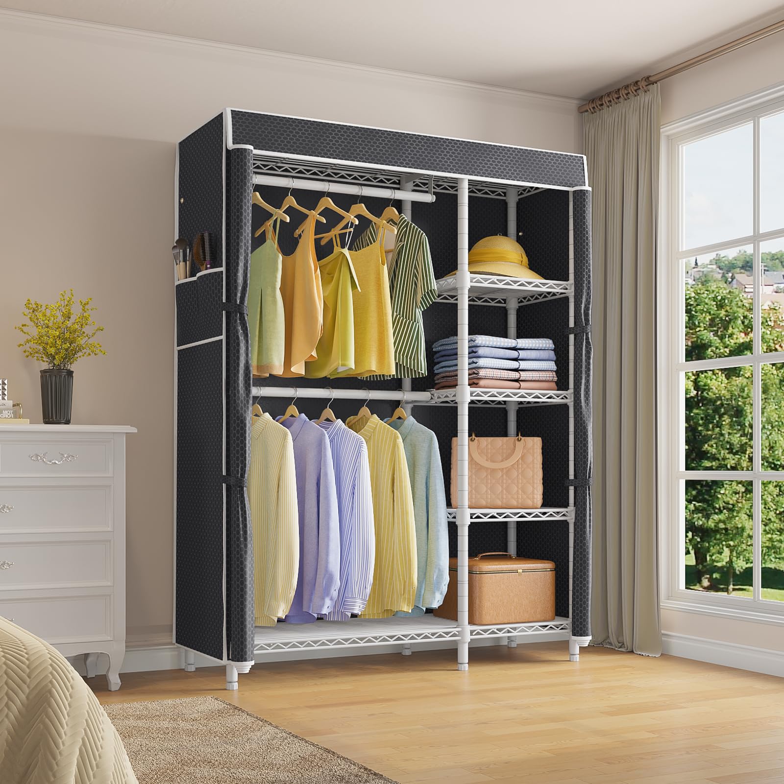 Vipek V7C Basic Garment Rack With Cover Portable Closets For Hanging Clothes, Heavy Duty Clothes Rack With Shelves Metal Closet