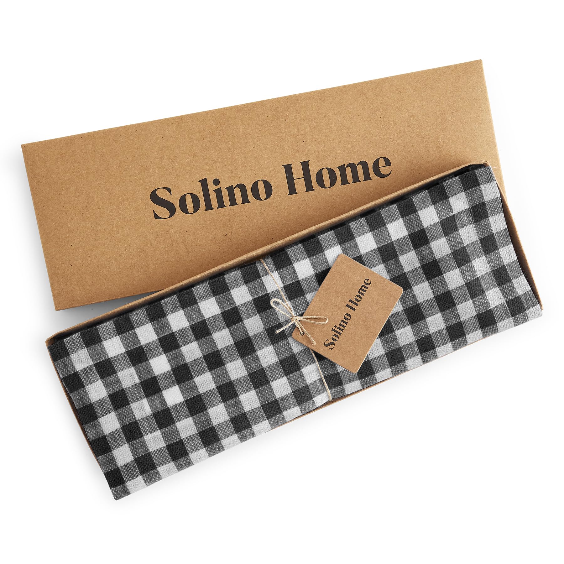 Solino Home Linen Placemats 14 X 19 Inch - 100% Pure Linen Black Plaid Cloth Placemats Set Of 4 - Gingham Check, Washable Fabric