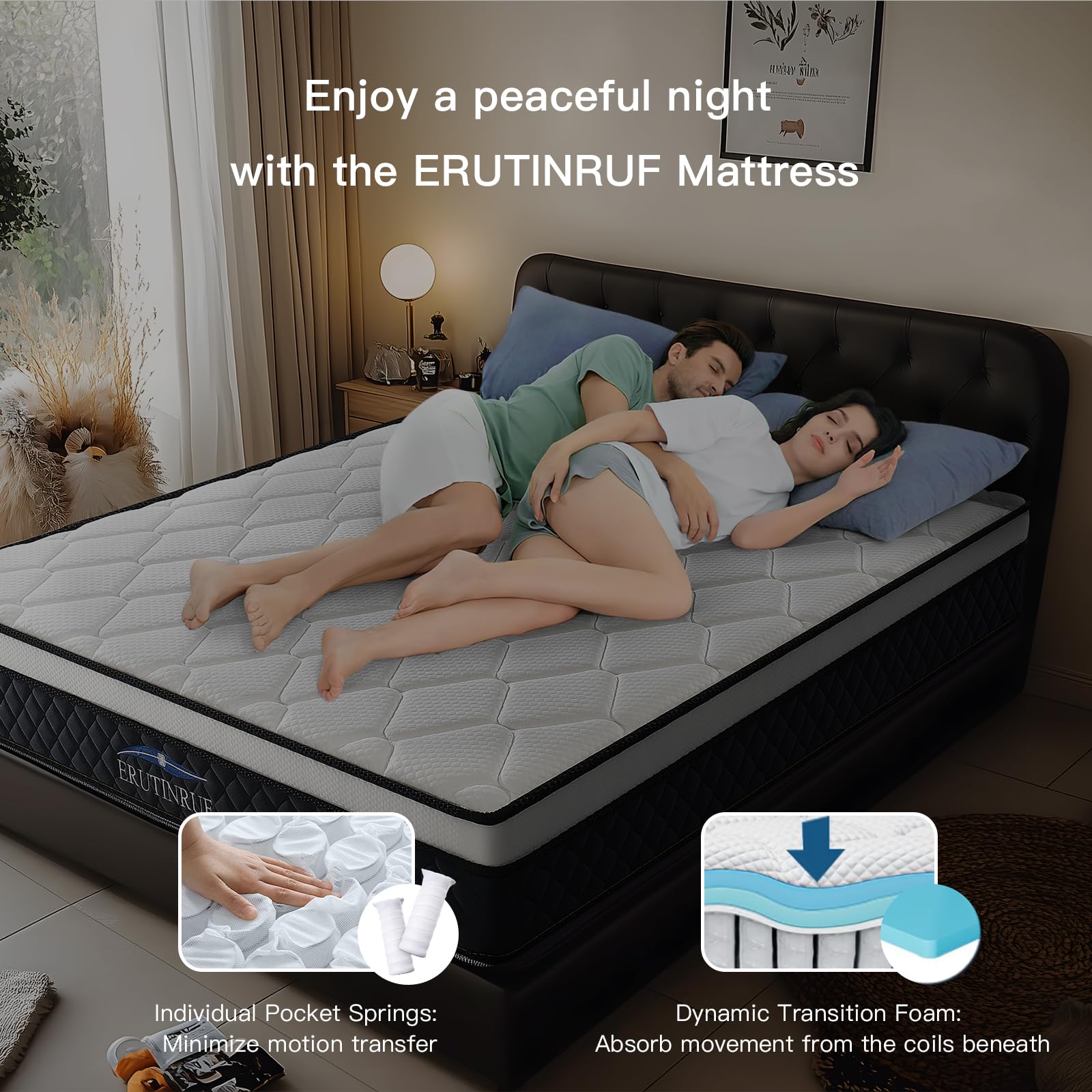 Erutinruf Queen Size Mattress, 10 Inch Queen Mattress, Pressure Relief Mattress In A Box, Memory Foam Hybrid Mattress With Indiv