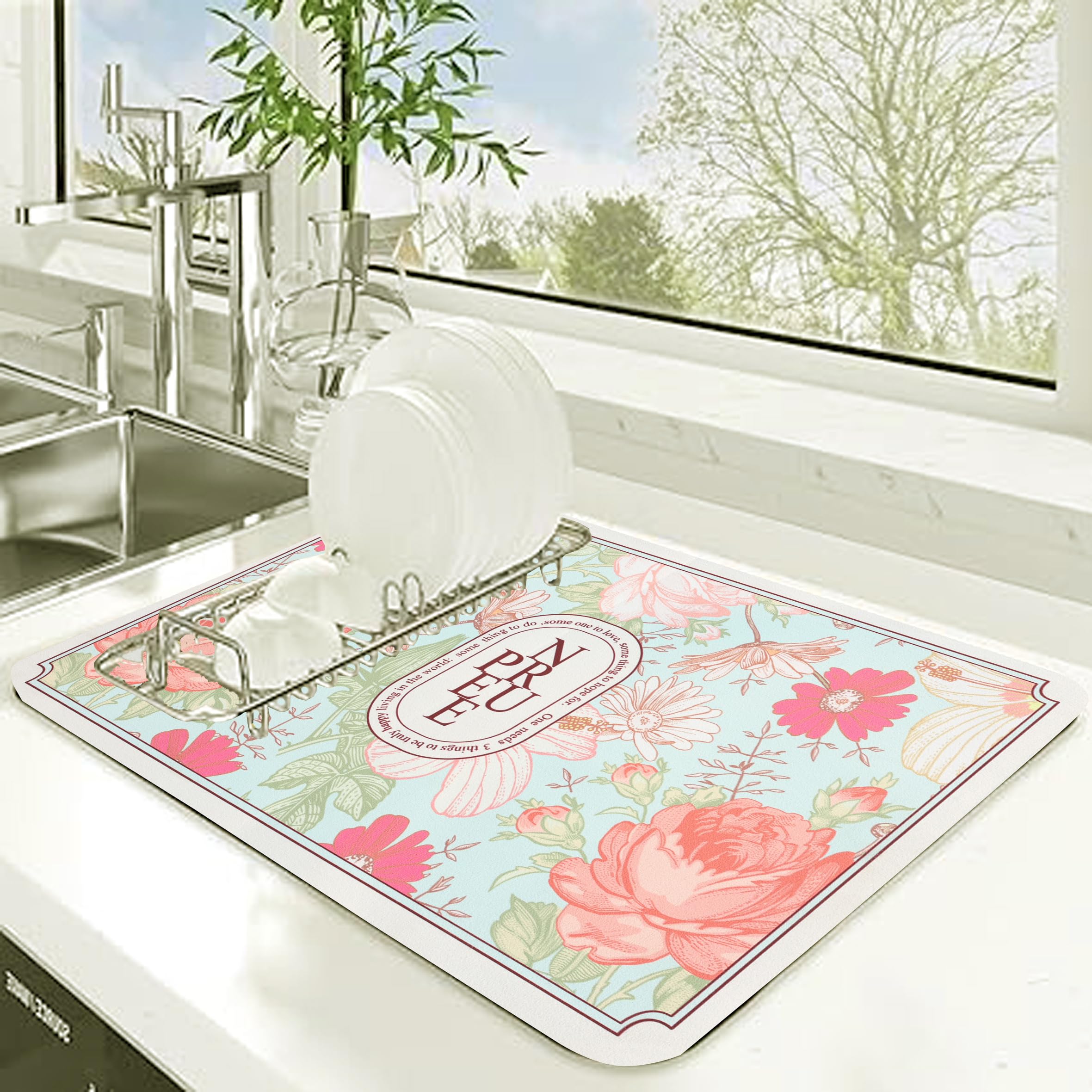 Homecloud Dish Drying Mat For Kitchen Counter Hide Stain Super Absorbent, Non-Slip, Heat-Resistant, Great For Dishes,Rack Pad, K