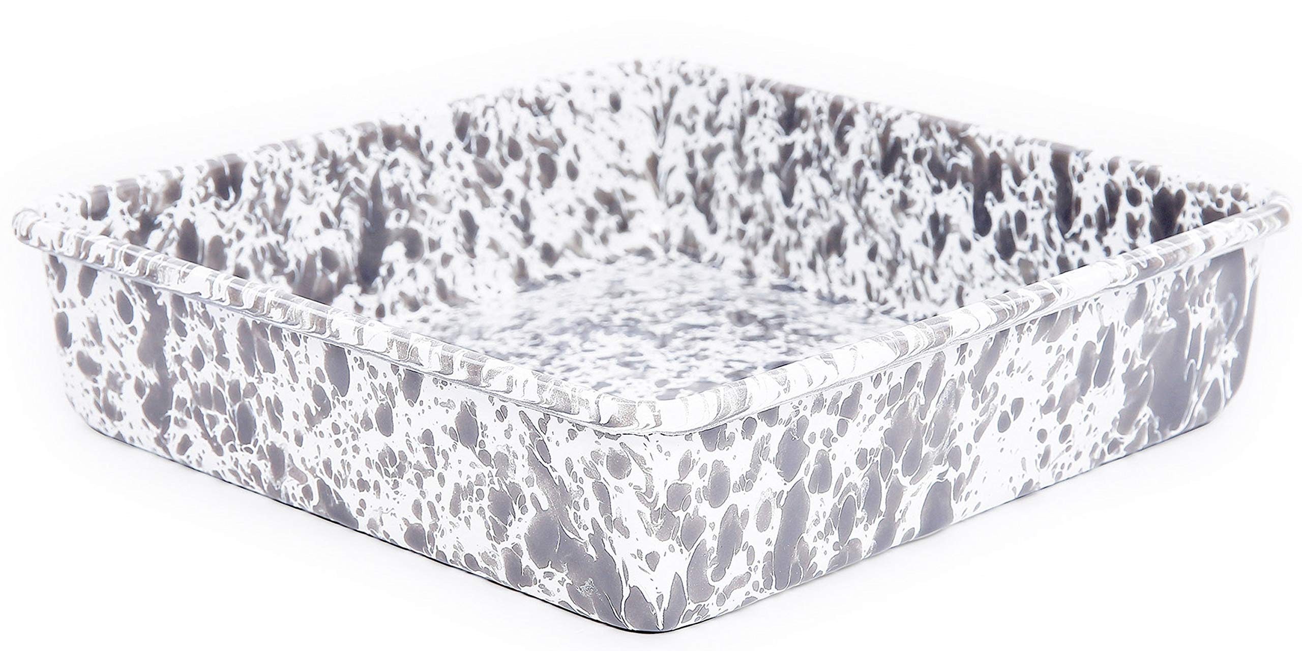 Crow Canyon Home Enamelware Square Brownie Pan, 9 inch, Grey/White Splatter
