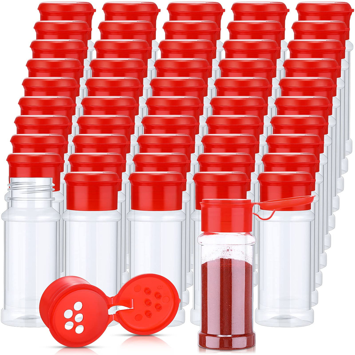 50 Pcs Plastic Spice Jars Spice Bottles Seasoning Jars Spice Shaker Plastic Jars 3.3Fl Oz/100Ml Seasoning Shaker With Red Shaker