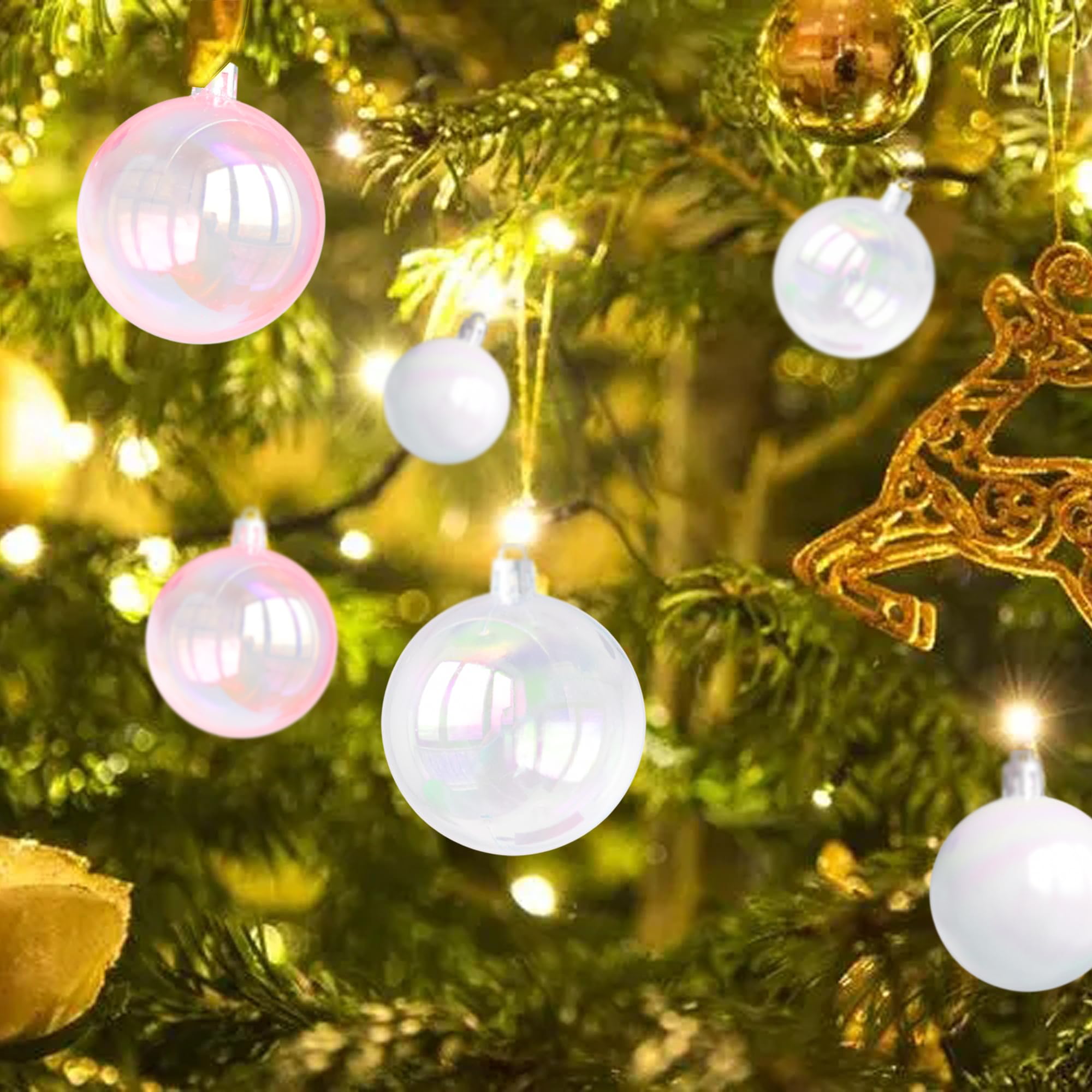 Tindobewan 12 Pcs Mini Christmas Iridescent Ornaments Balls Plastic Clear Iridescent Ornaments Decorative Hanging Ornaments for