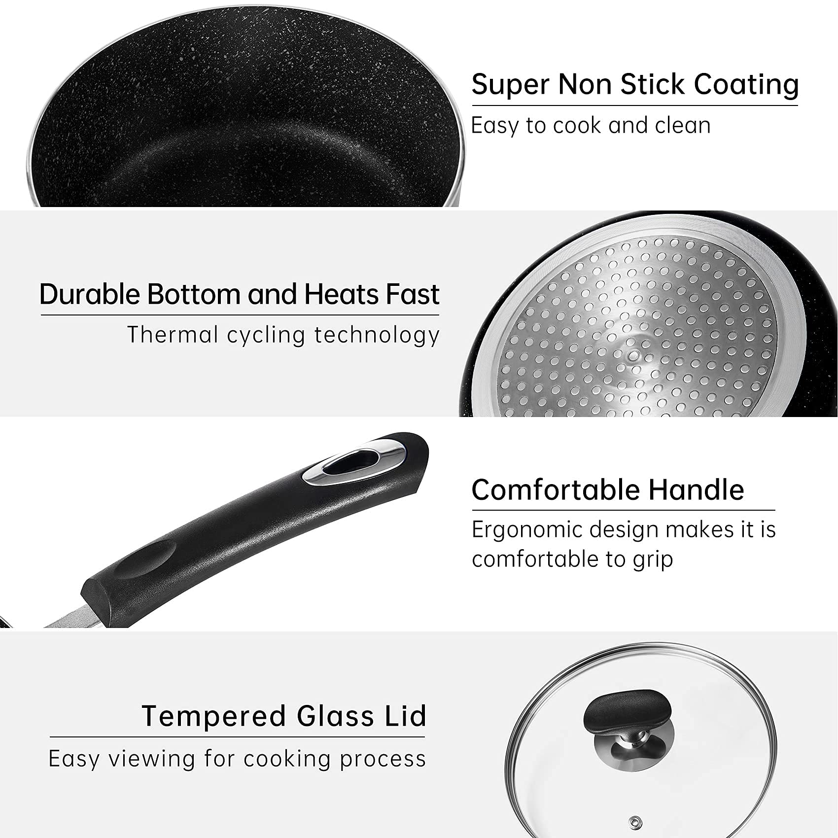 Hoojay Nonstick Saucepan Set With Lid, Non Stick 1Qt & 2Qt Sauce Pan Set With Glass Lid Small Pot For Home Kitchen