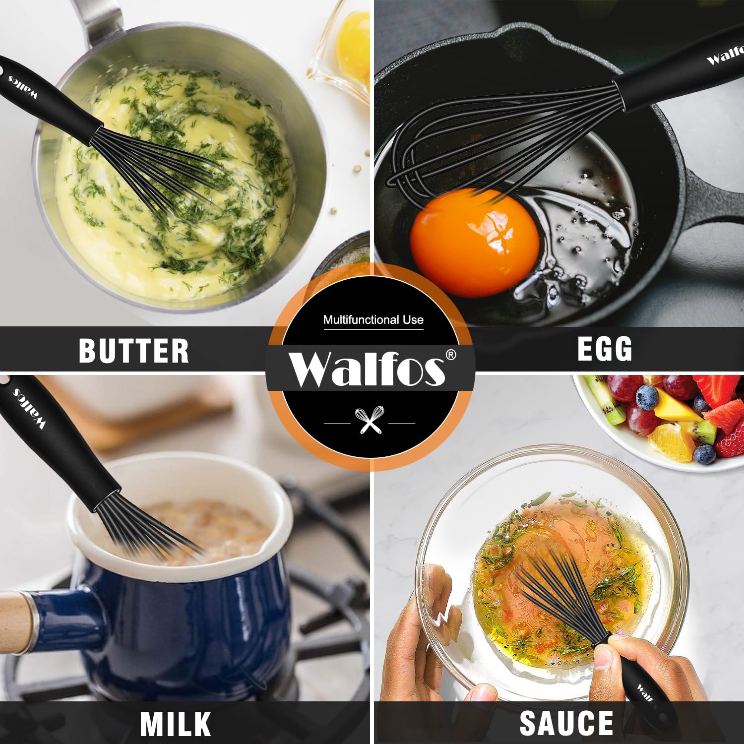 Walfos Whisk 5+7Inch Mini Whisk,Silicone Whisk Non Scratch Heat Resistant (480F). Nice For Stirring Individual Eggs And Mixing S