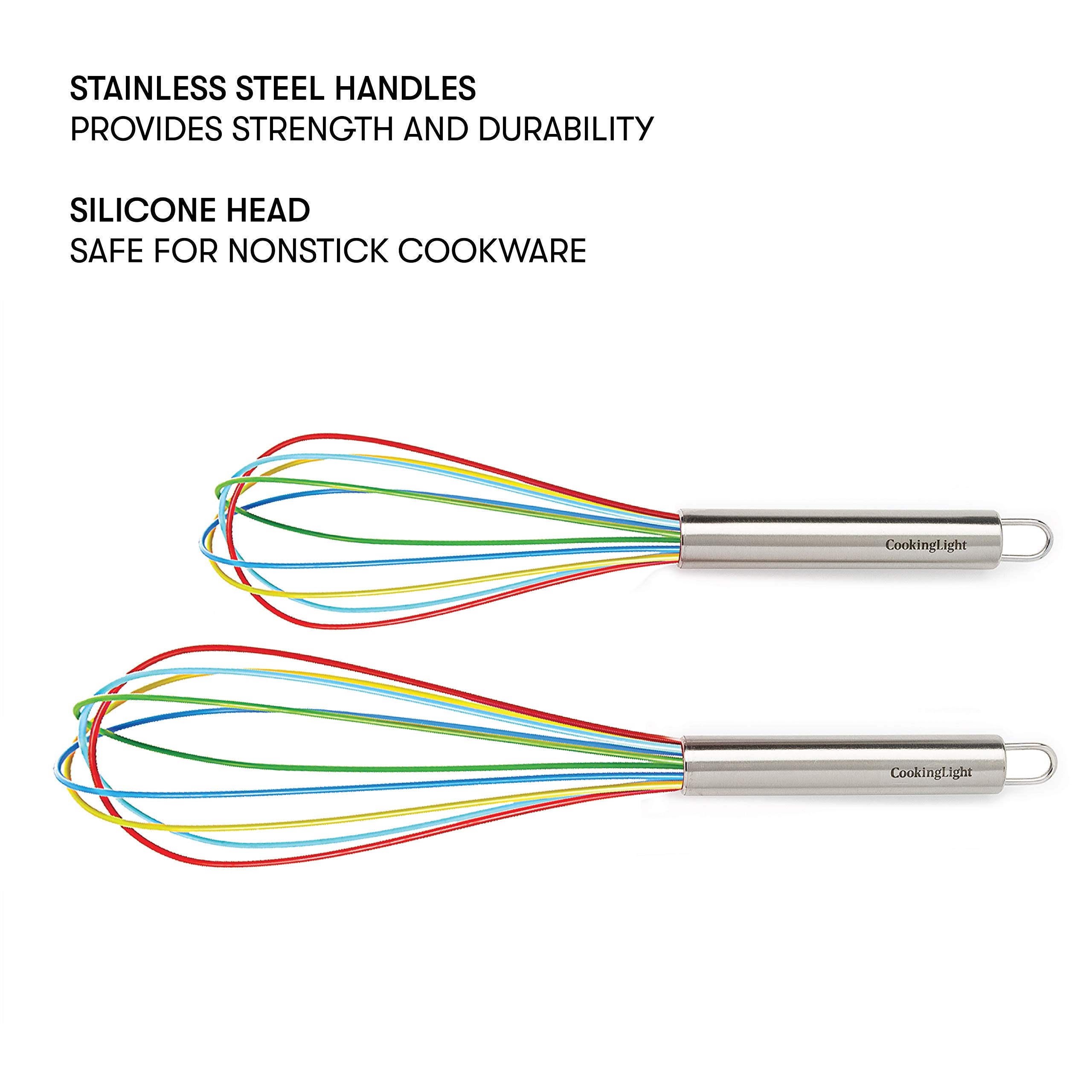 Cooking Light 2 Piece Silicone Set Multicolor Kitchen Tools, 11'' And 9'' Balloon Whisks