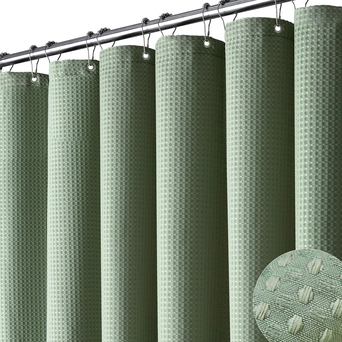 Dynamene Dynamene Waffle Weave Shower Curtain - Heavy Duty Fabric, 60x72, Sage ...