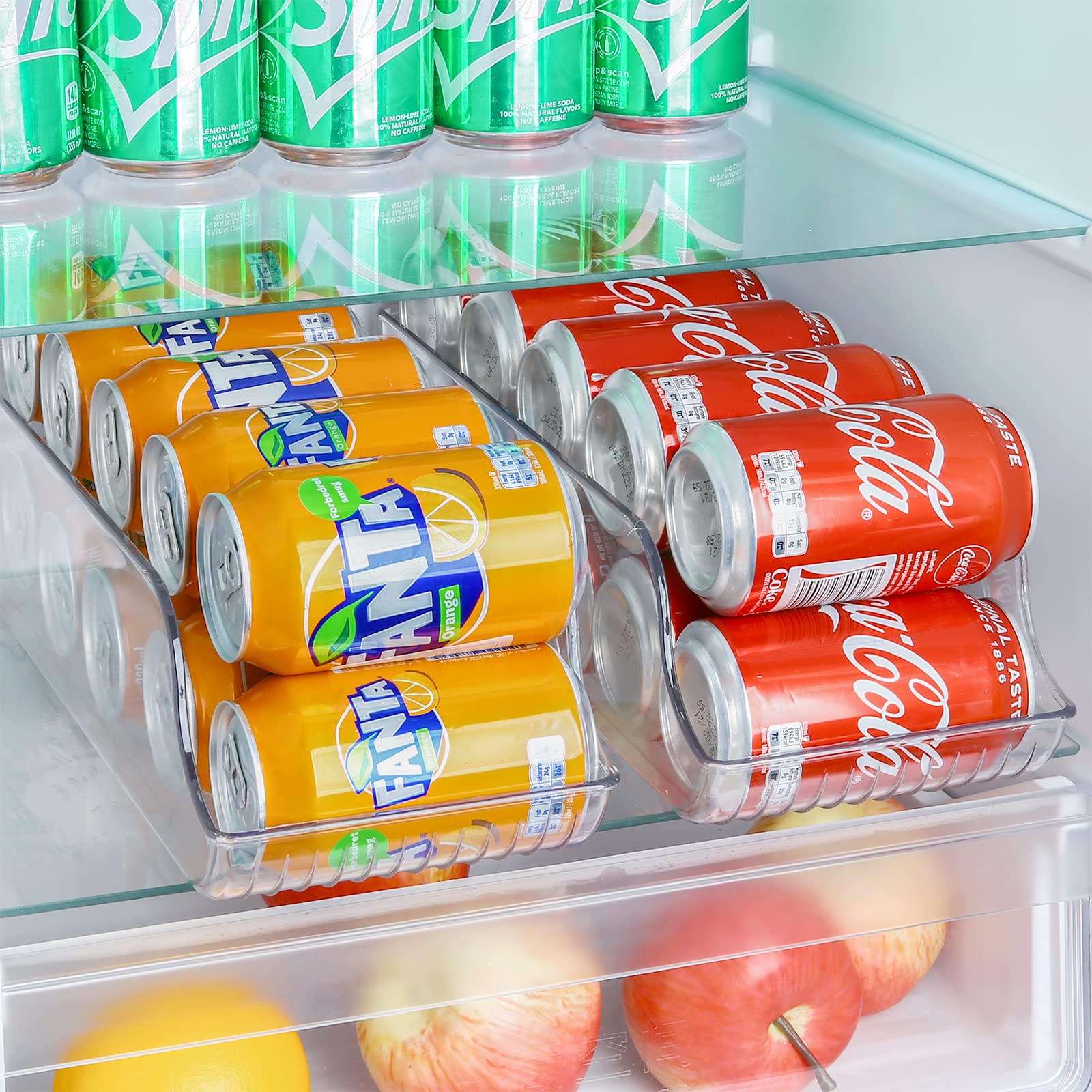 Puricon 2 Pack Can Drink Dispenser Organizer for Refrigerator  Clear Plastic Soda Pop Can Holder Container Storage Bin for Fridge Freezer Pantry Cabinet Kitchen -for Standard Can