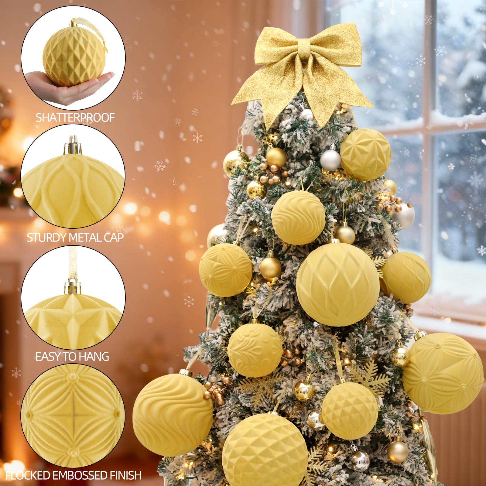 Lanpn 6 Pcs 4 Large Christmas Ornaments, Oversized Velvet Xmas Tree Ball, Big Flocked Christmas Tree Ornament, Shatterproof Plas