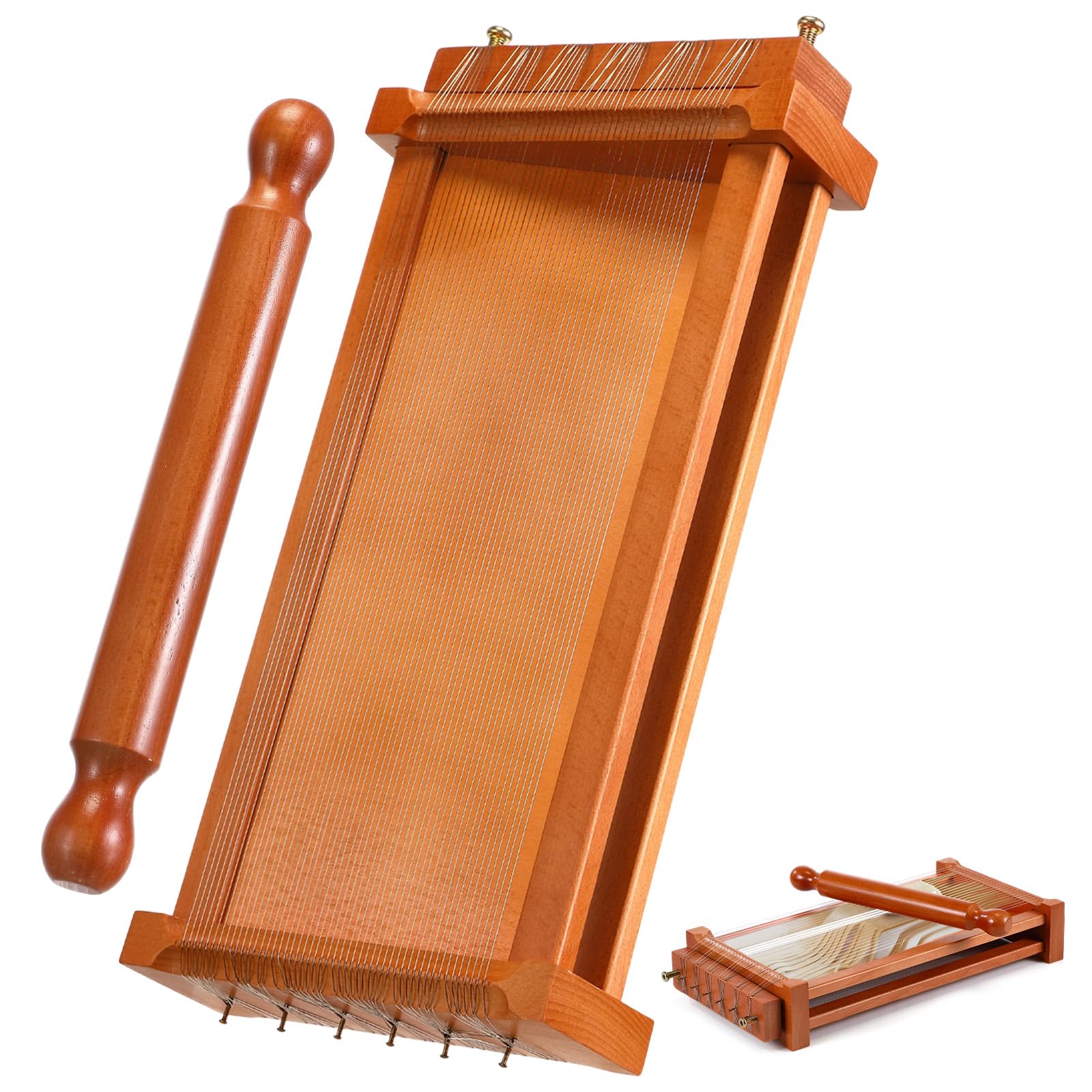 SiliFine Chitarra Cutter Italian Pasta with Rolling Pin Guitar Board Making Tool Pasta Machine for Spaghetti, Lasagna(Dark Wood 